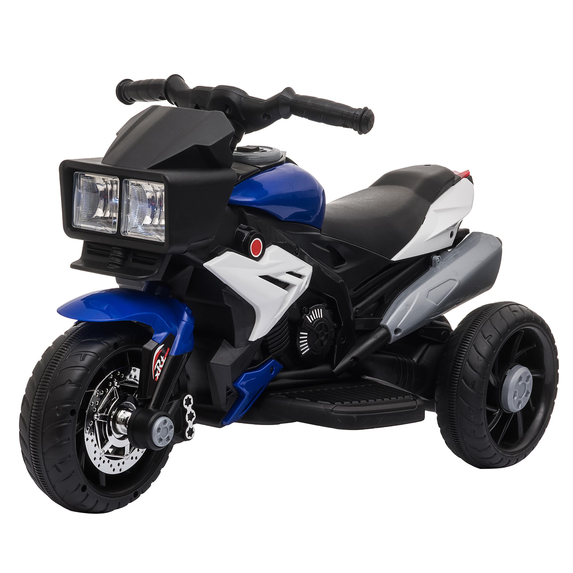 HOMCOM Moto Électrique pour Enfants 3-5 Ans 6V (max. 25 kg), Vitesse 3 km/h, avec 3 Roues, Lumières et Sons, Bleu et Noir, 86x42x52 cm