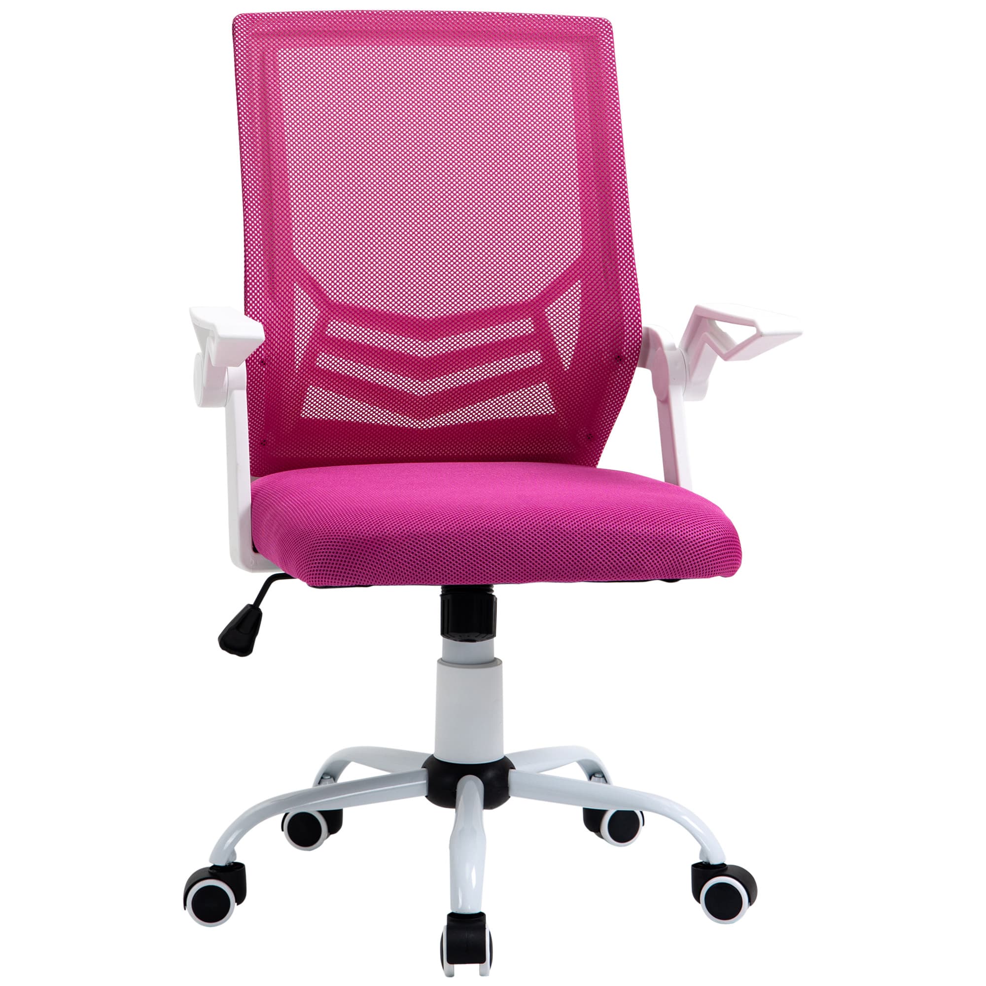 Vinsetto Chaise de Bureau Ergonomique Hauteur Réglable avec Accoudoirs Pliables, Chaise de Bureau Rembourrée Pivotante à 360° avec Fonction Bascule, en Tissu Aspect Lin, Rose