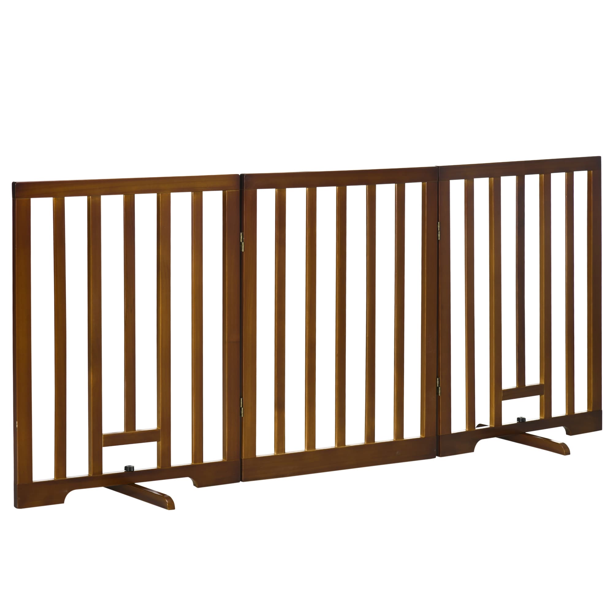 PawHut Barrière pour Chiens Pliable à 3 Panneaux avec Pieds Antidérapants pour Couloirs, Escaliers et Chambres, en Bois de Pin, 181x35x76 cm, Marron Foncé