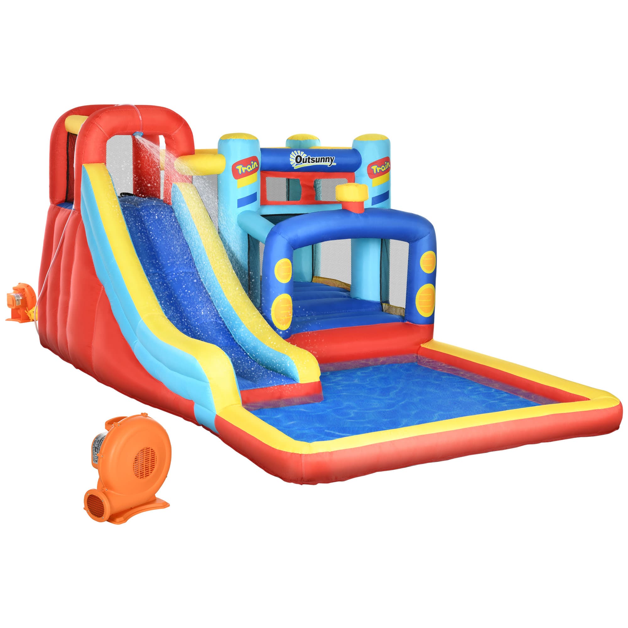 Outsunny Château Gonflable pour Enfants 3-8 Ans avec Trampoline, Toboggan et Piscine, 435x245x200cm