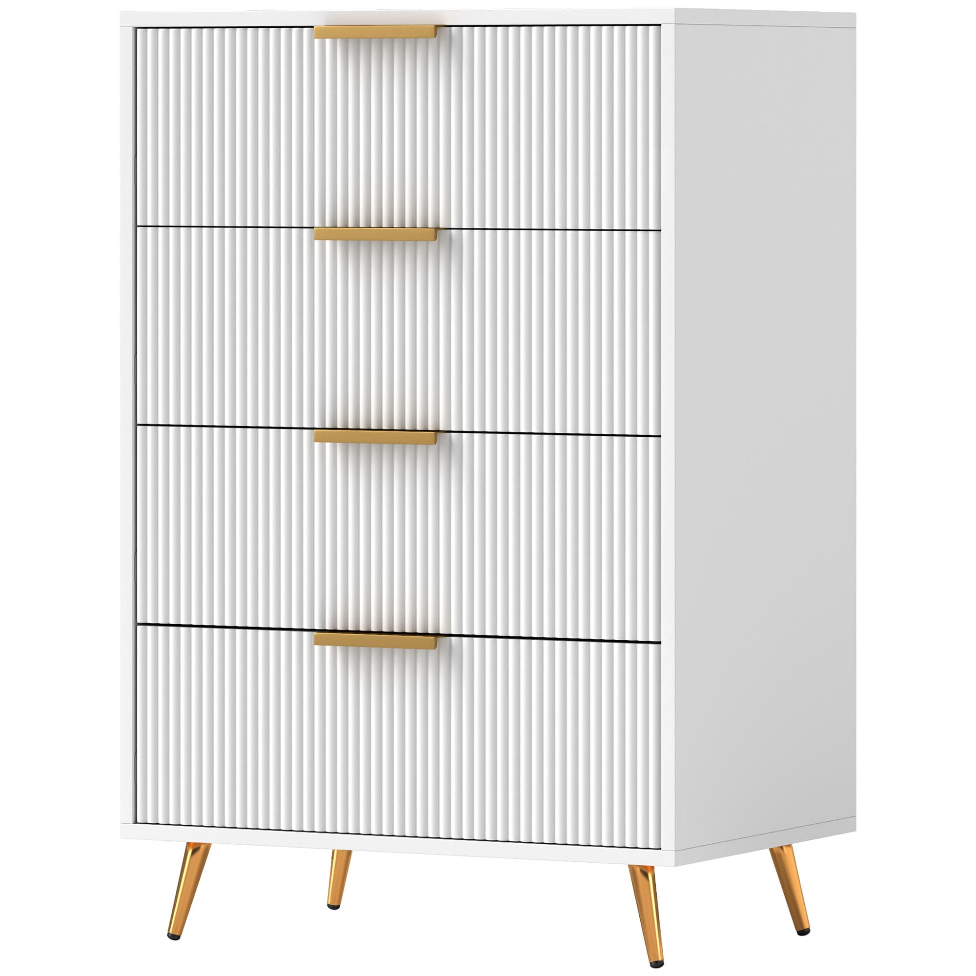 HOMCOM Commode de Chambre Moderne avec 4 Tiroirs Façades Ondulées Anti-renversement 60x40x90 cm Blanc
