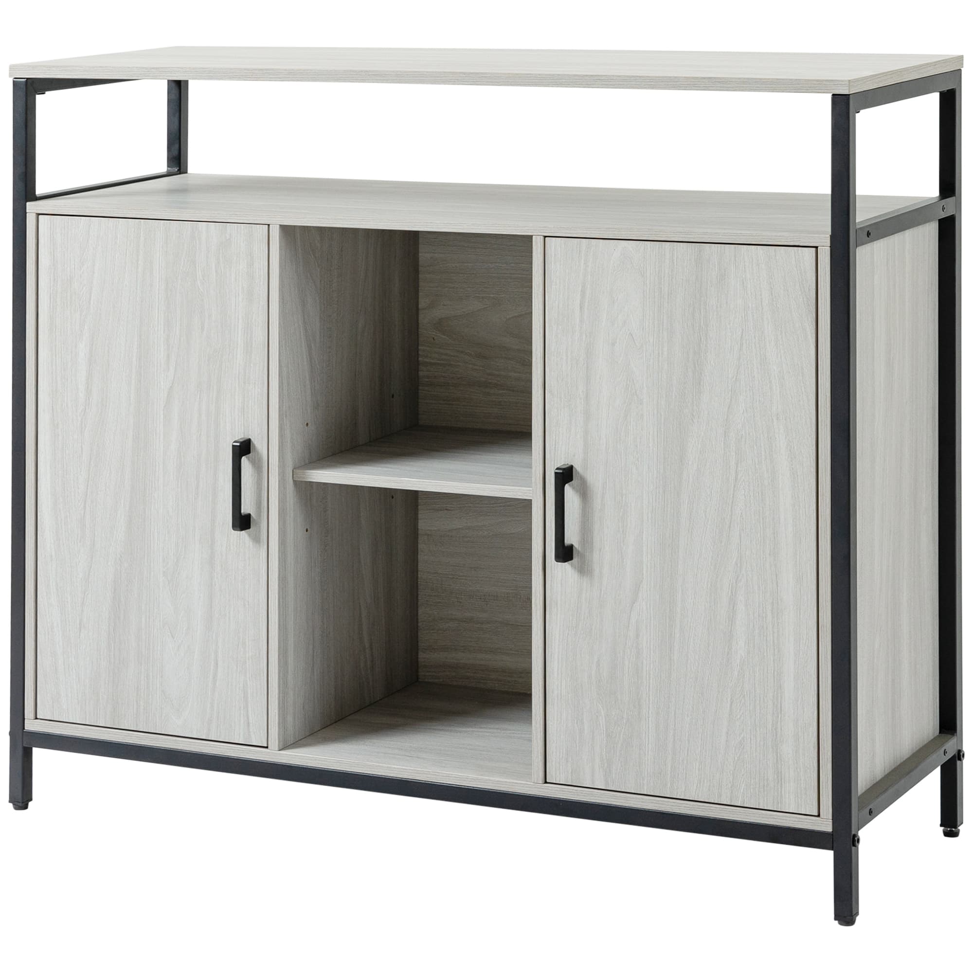 Buffet Moderne en Bois avec 2 Portes et Étagères, Meuble de Cuisine et d'Entrée Gris Clair, 100x34x87.2cm