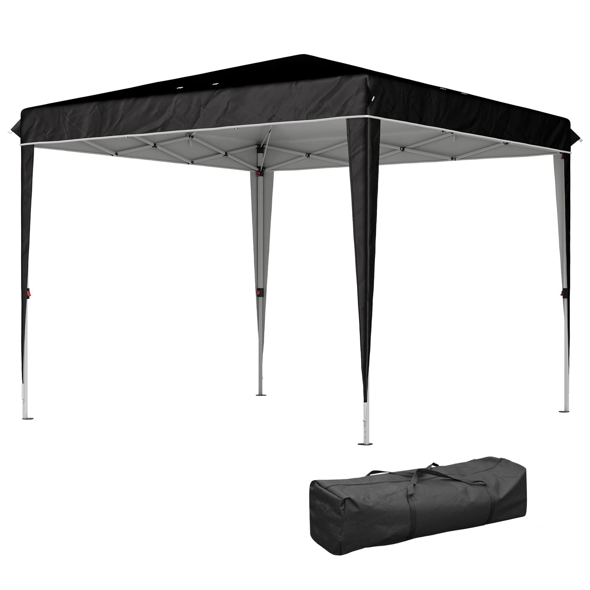 Outsunny Pavillon 3x3 m pour 6-9 Personnes à Hauteur Réglable Avec Trous de Drainage, en Métal et Tissu Oxford Noir