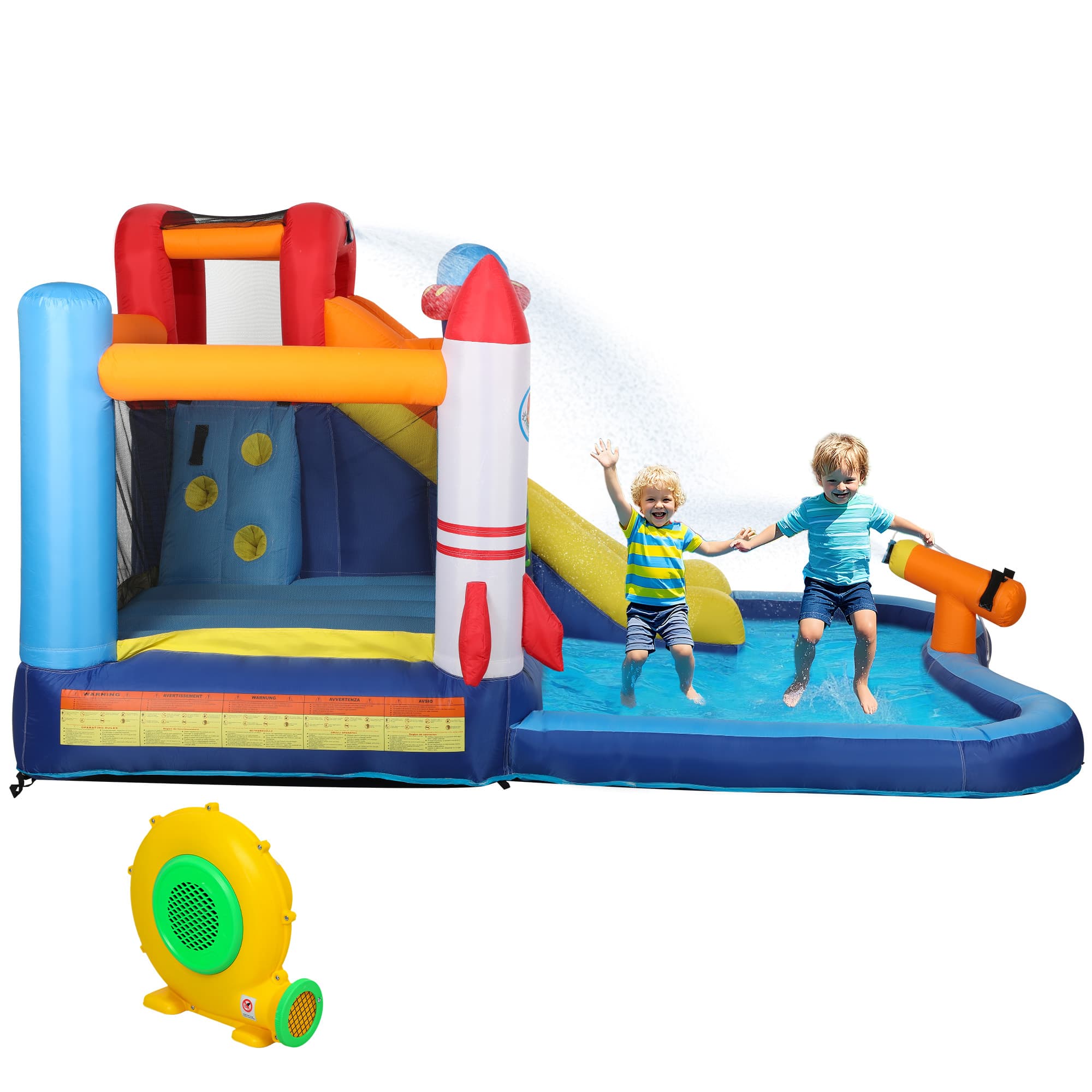 AIYAPLAY Château Gonflable 5 en 1 avec Toboggan Piscine de Chapoteo et Canon à Eau avec Gonfleur de 550W et Sac de Transport
