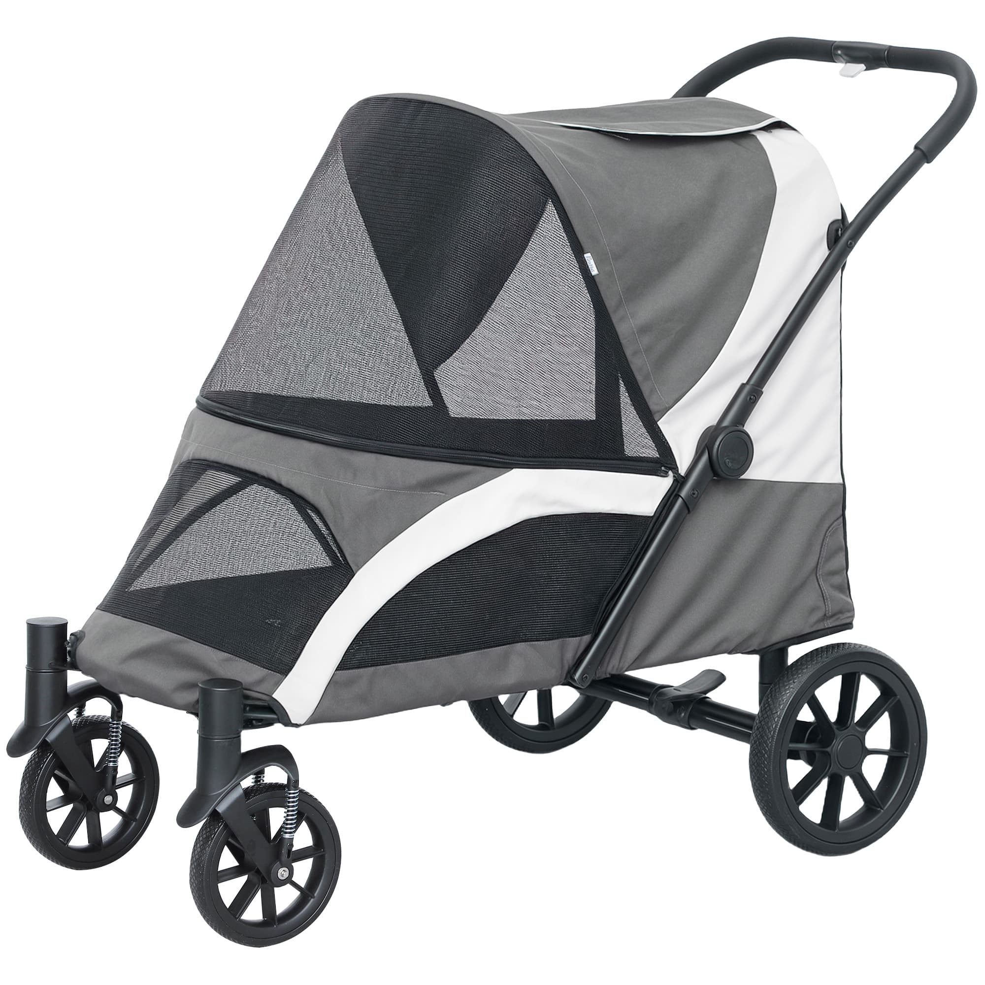 PawHut Poussette pour chiens, Poussette pour chiens pliable pour grands chiens, Chariot pour animaux de compagnie avec 4 roues, Laisses de sécurité, Freins, Gris foncé