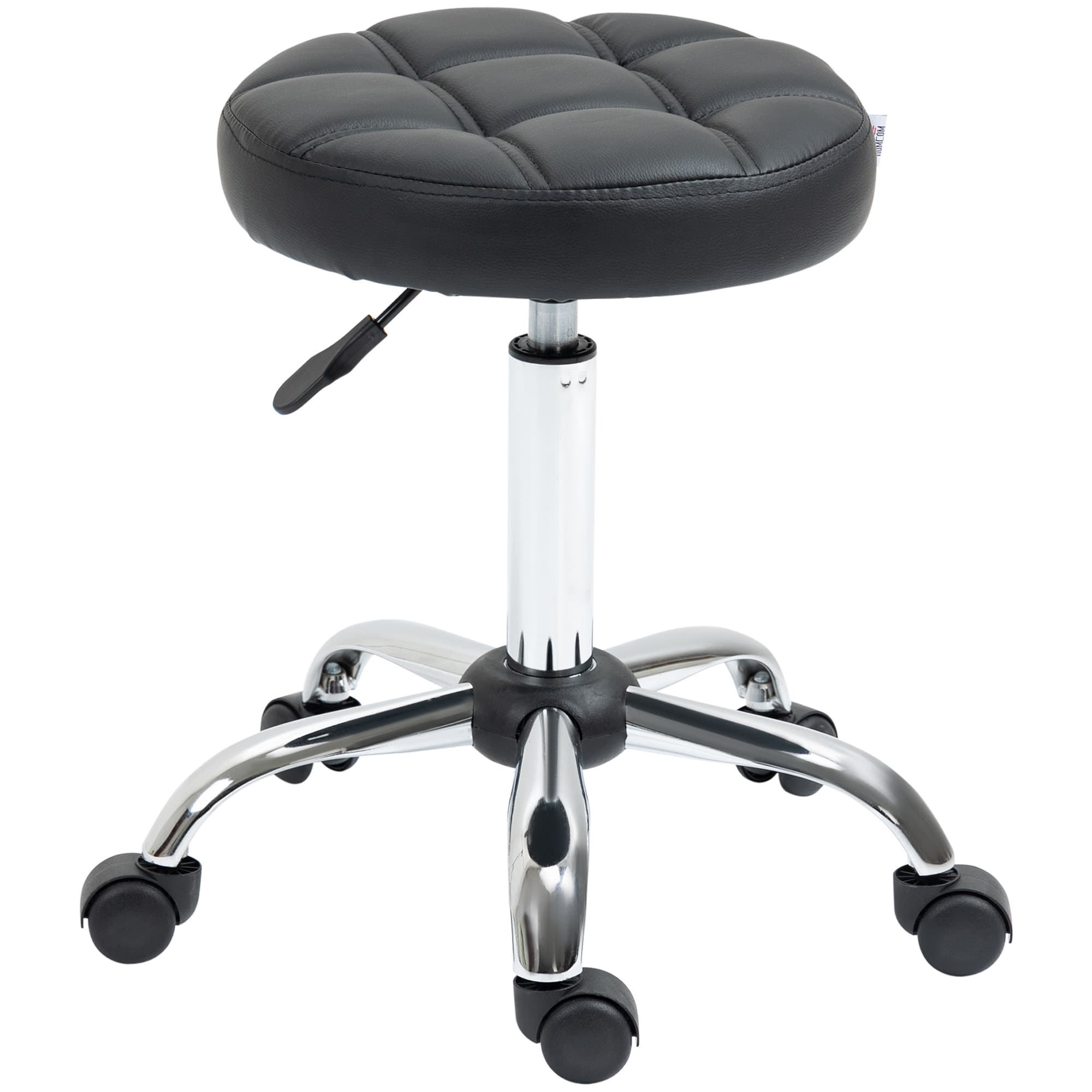 HOMCOM Tabouret pivotant, tabouret de salon, réglable en hauteur, similicuir, motif matelassé, noir/argent