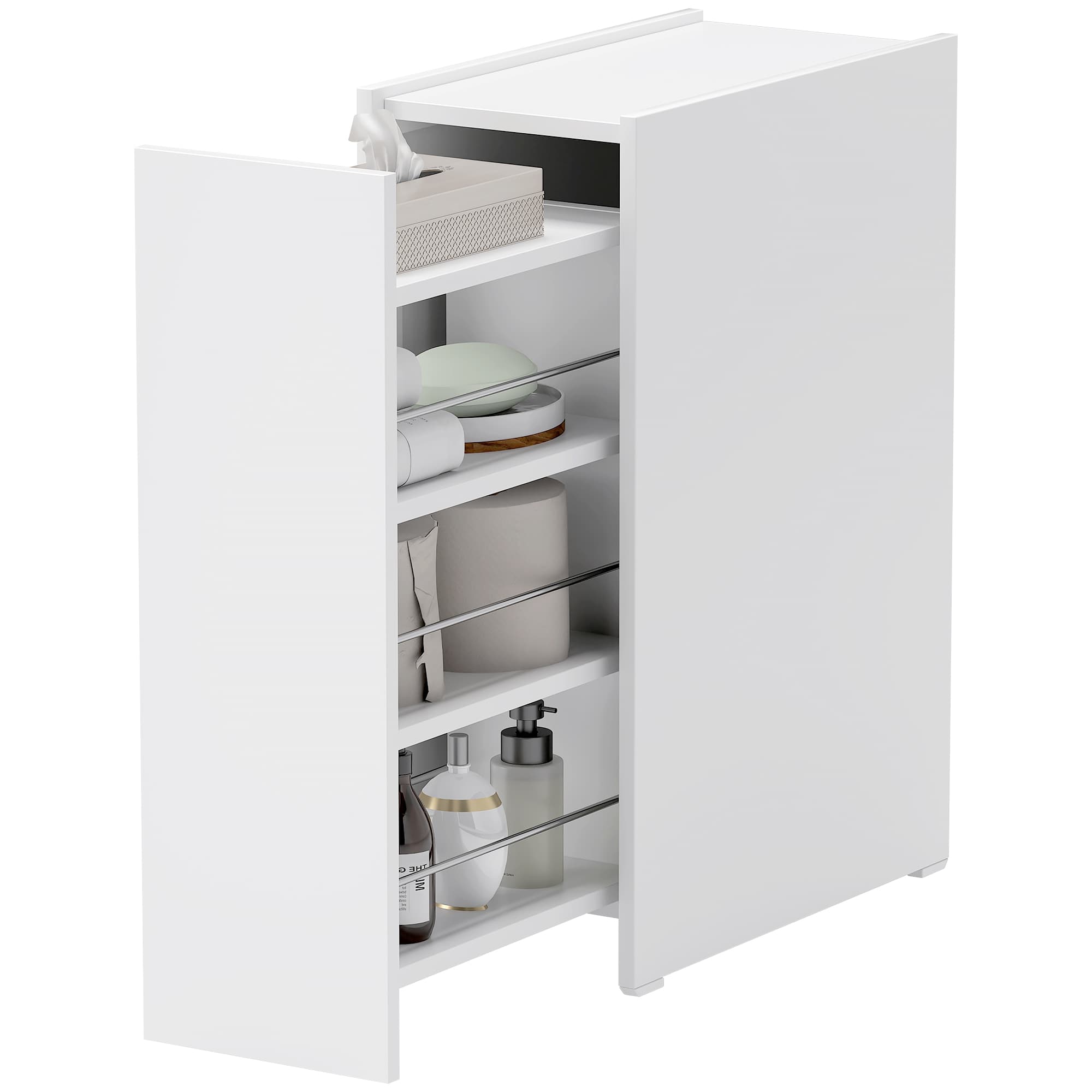 HOMCOM Meuble de salle de bain étroit, Meuble de sol avec tiroir profond, Meuble de rangement autonome, Panneau de particules, Blanc