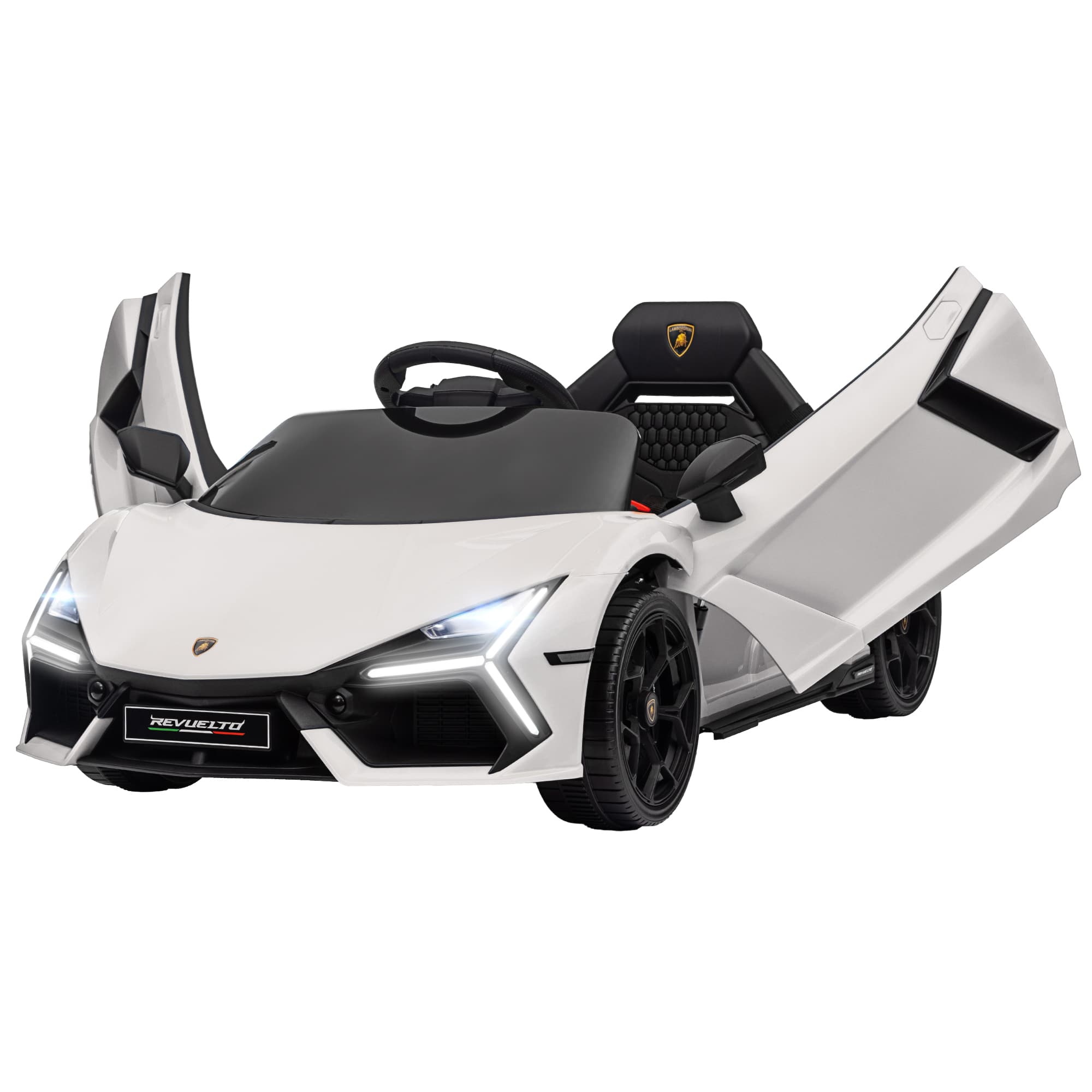 AIYAPLAY Voiture Électrique pour Enfants avec Lumières LED, Klaxon et Télécommande, en Plastique et Acier, 105x60x40 cm, Blanc