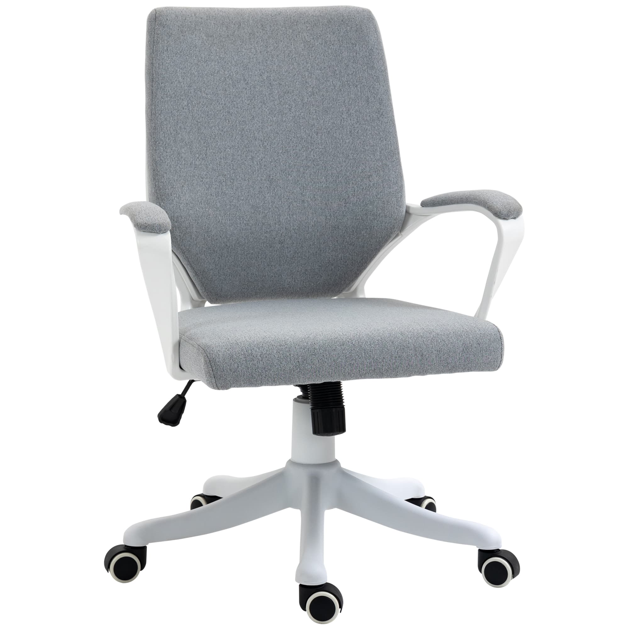 Vinsetto Chaise de Bureau Ergonomique avec Hauteur Réglable, Chaise de Bureau Rembourrée Pivotante à 360° et Fonction Balancelle, en Tissu effet Lin Respirant, pour Bureau, Gris