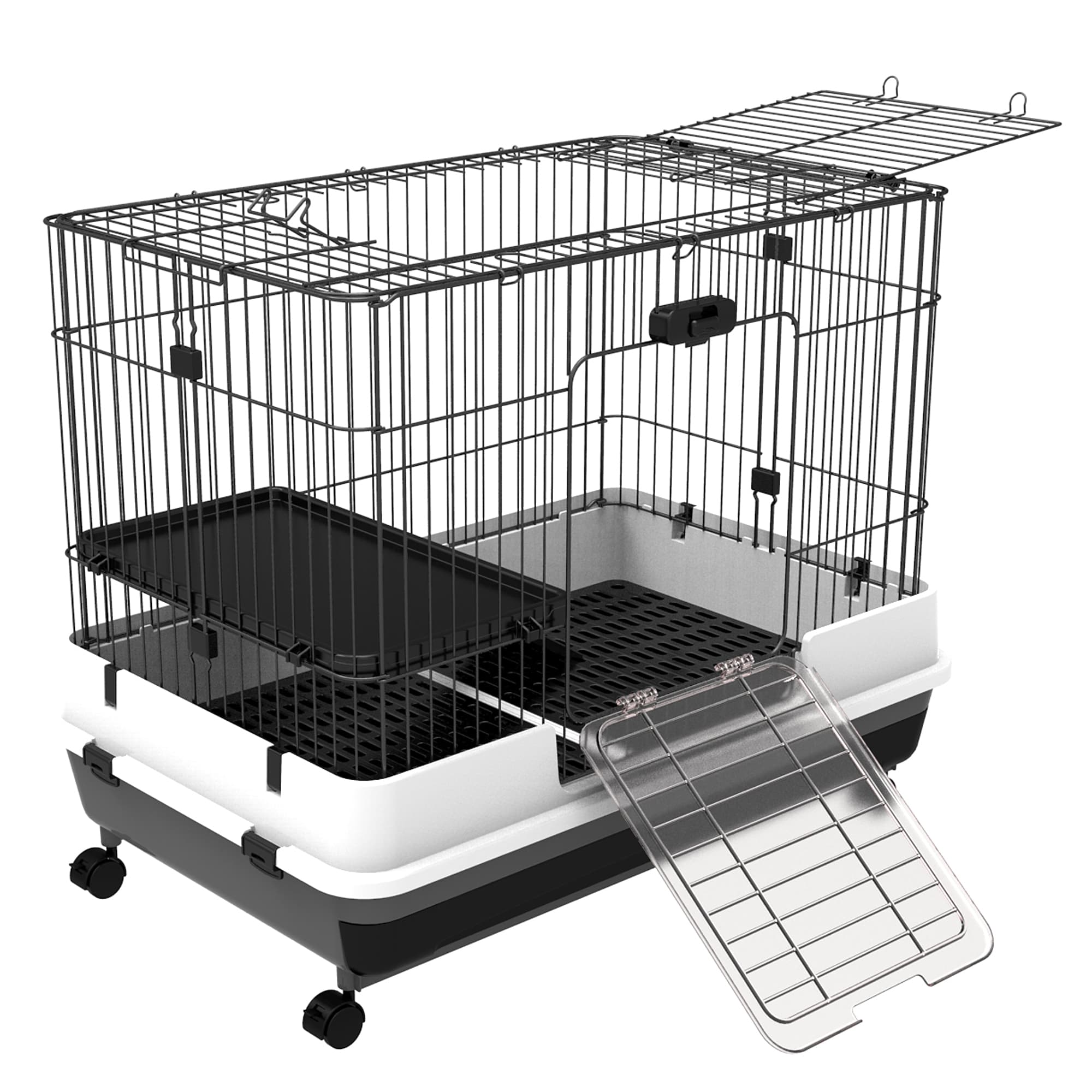 PawHut Cage pour Lapins Cochons d'Inde en Métal Noir avec 2 Portes et Plateau Amovible 81,2x52,7x70cm