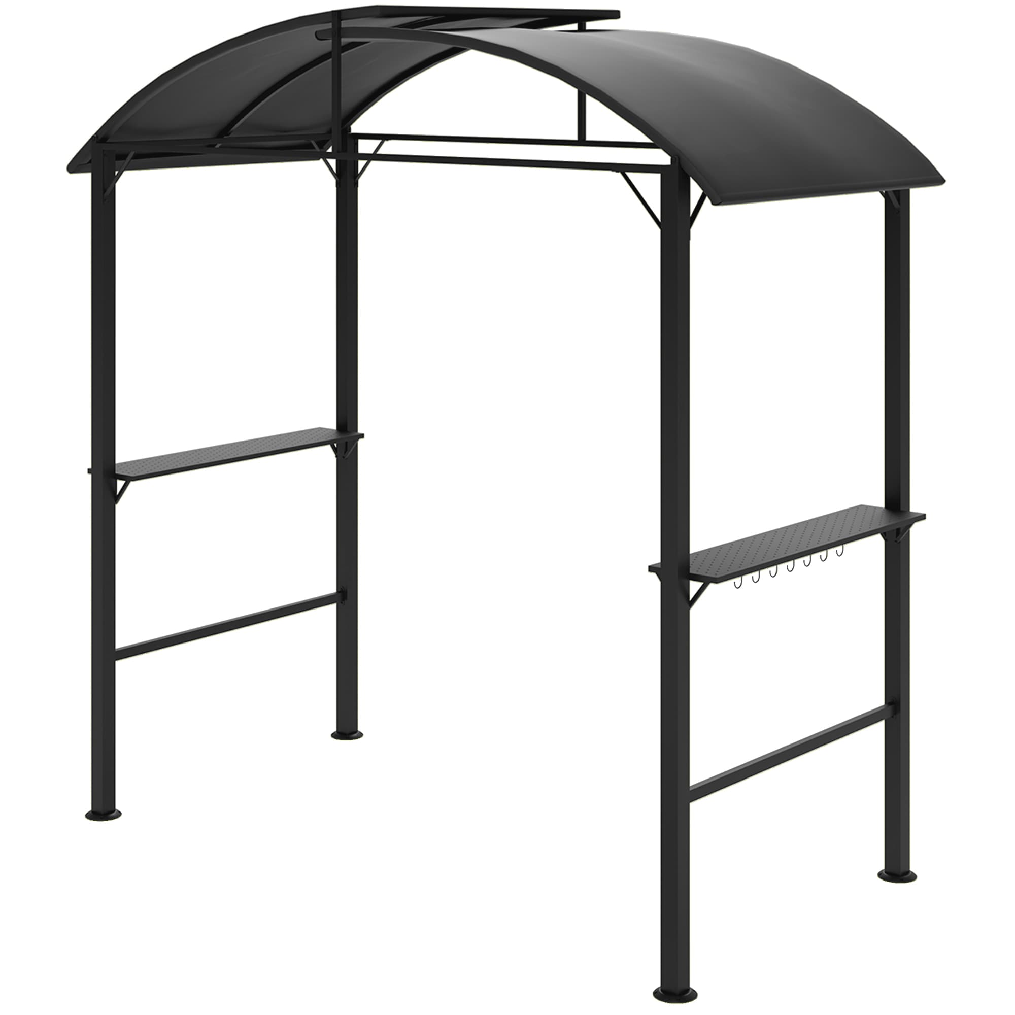 Outsunny Pavillon de barbecue, 2 tablettes latérales, Crochets, Cadre en acier, 1,1 x 2,3m, Gris foncé