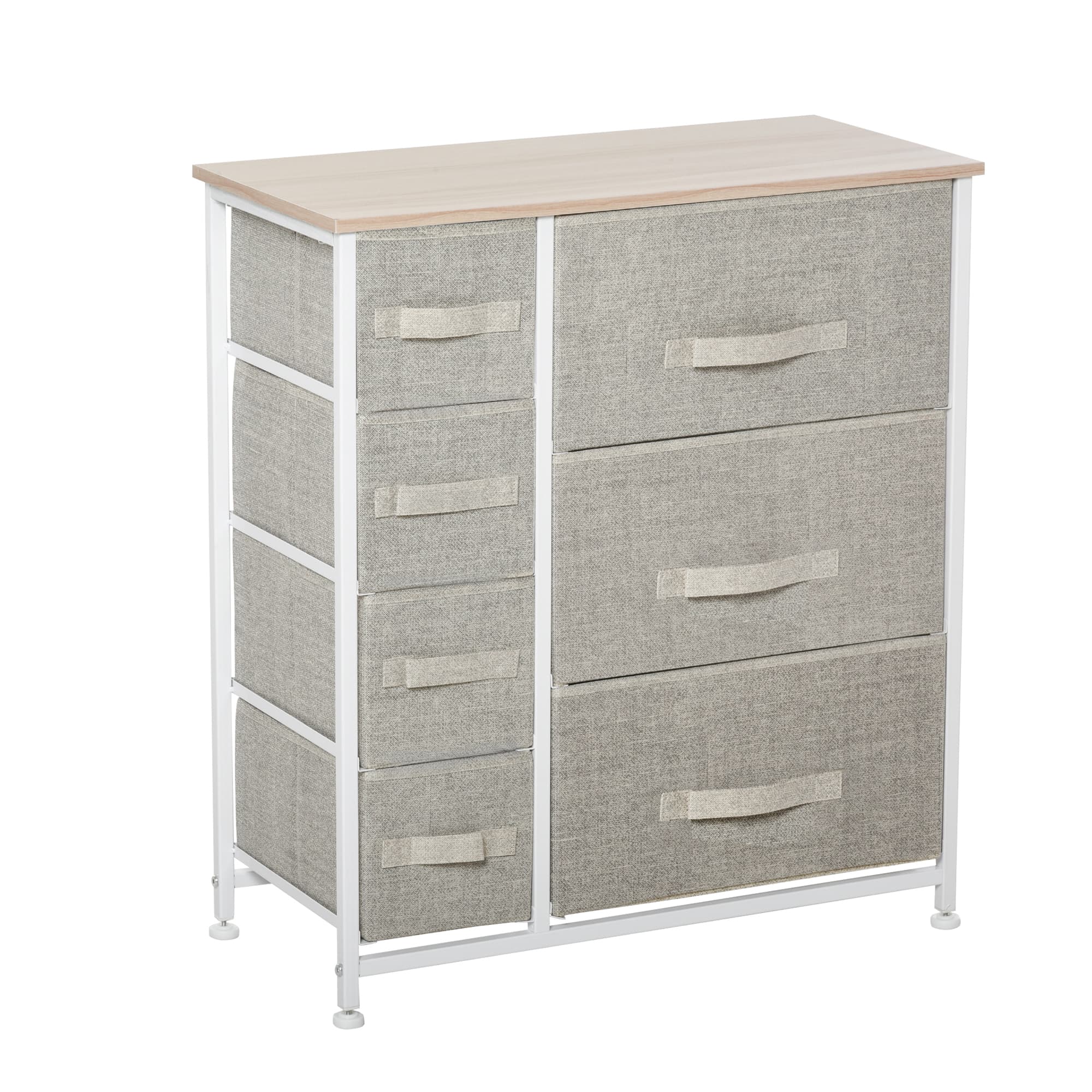 HOMCOM Commode, Buffet, 7 tiroirs en tissu pliable, structure métallique, 63,5 x 30 x 71 cm, Gris clair