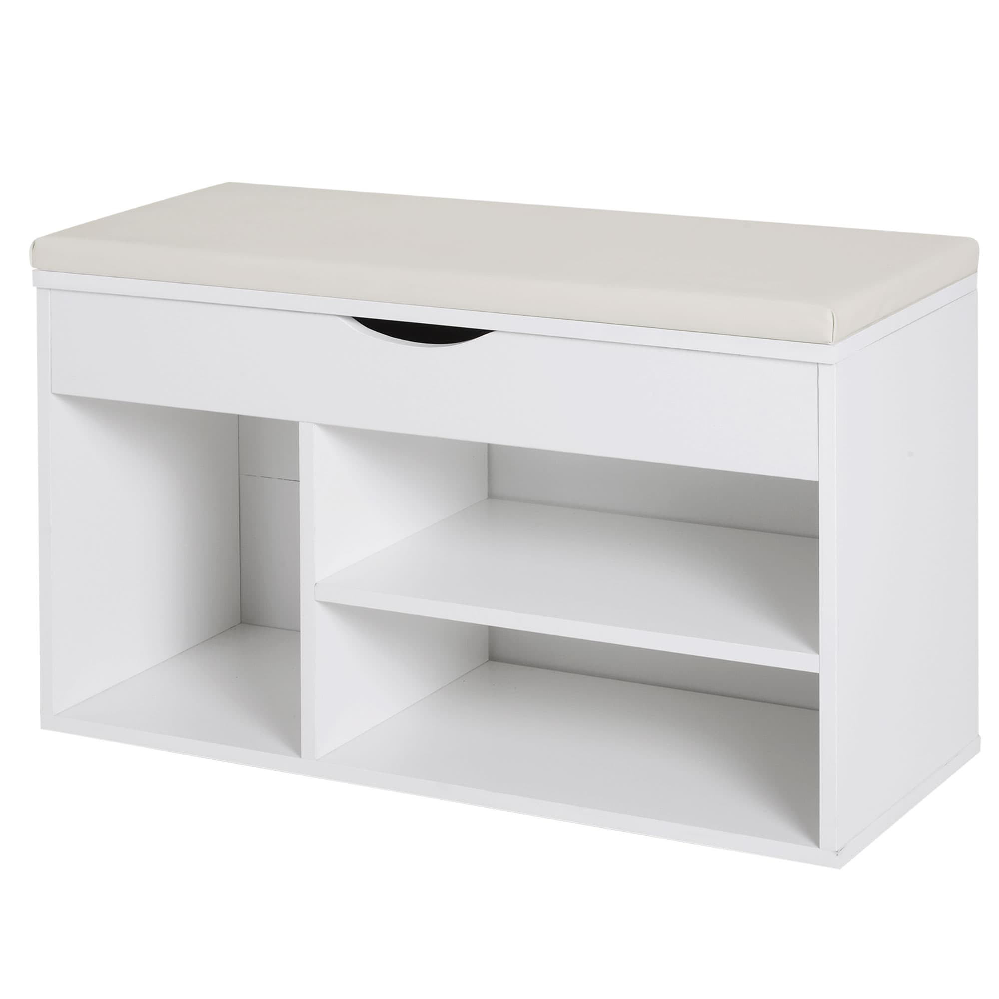 HOMCOM Banc à Chaussures avec Siège Rembourré Repliable en Bois pour Entrée Blanc 80x30x47cm