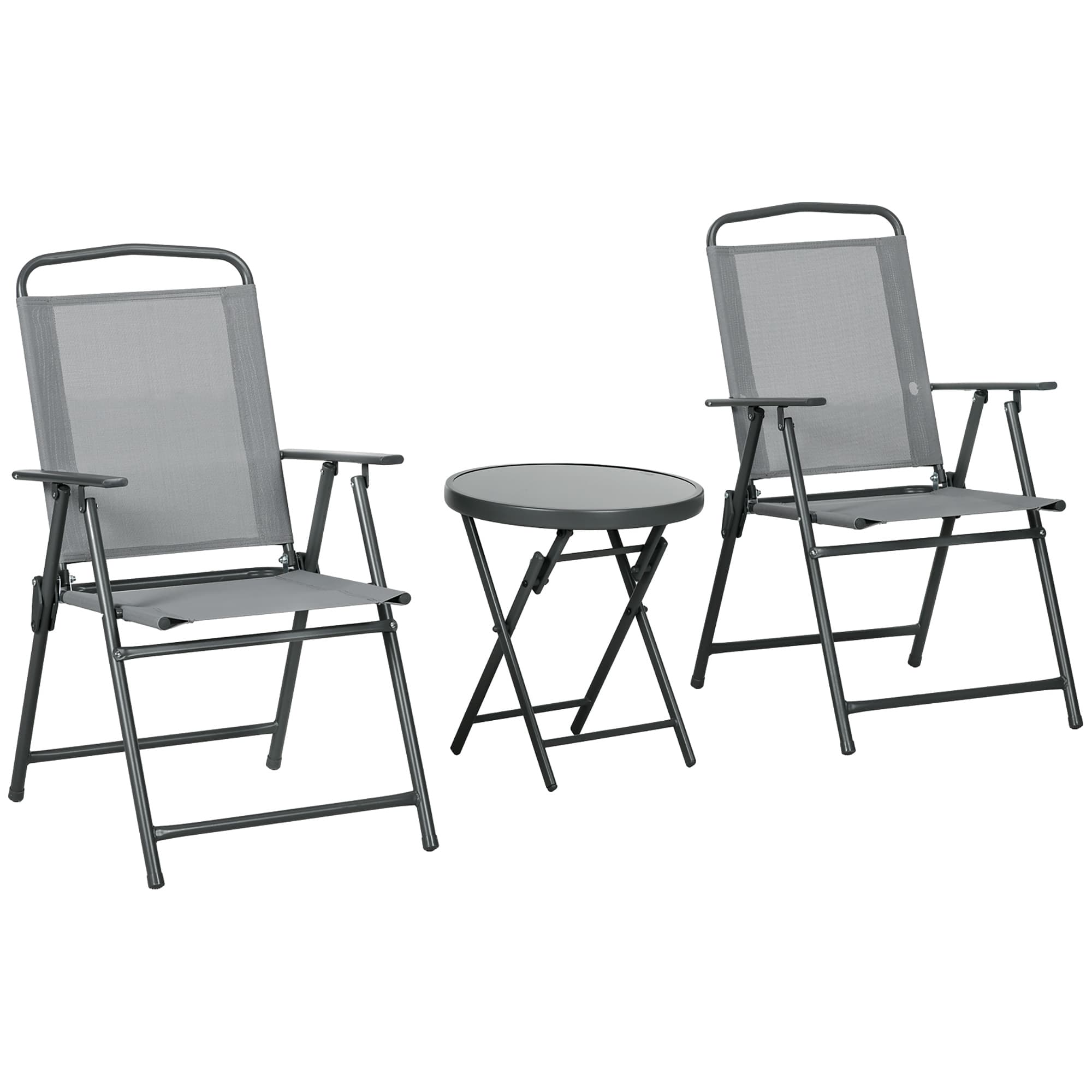 Outsunny Ensemble de mobilier de jardin bistrot extérieur Ensemble de bistrot pliable, 53,5 cm x 64 cm x 93 cm, gris clair