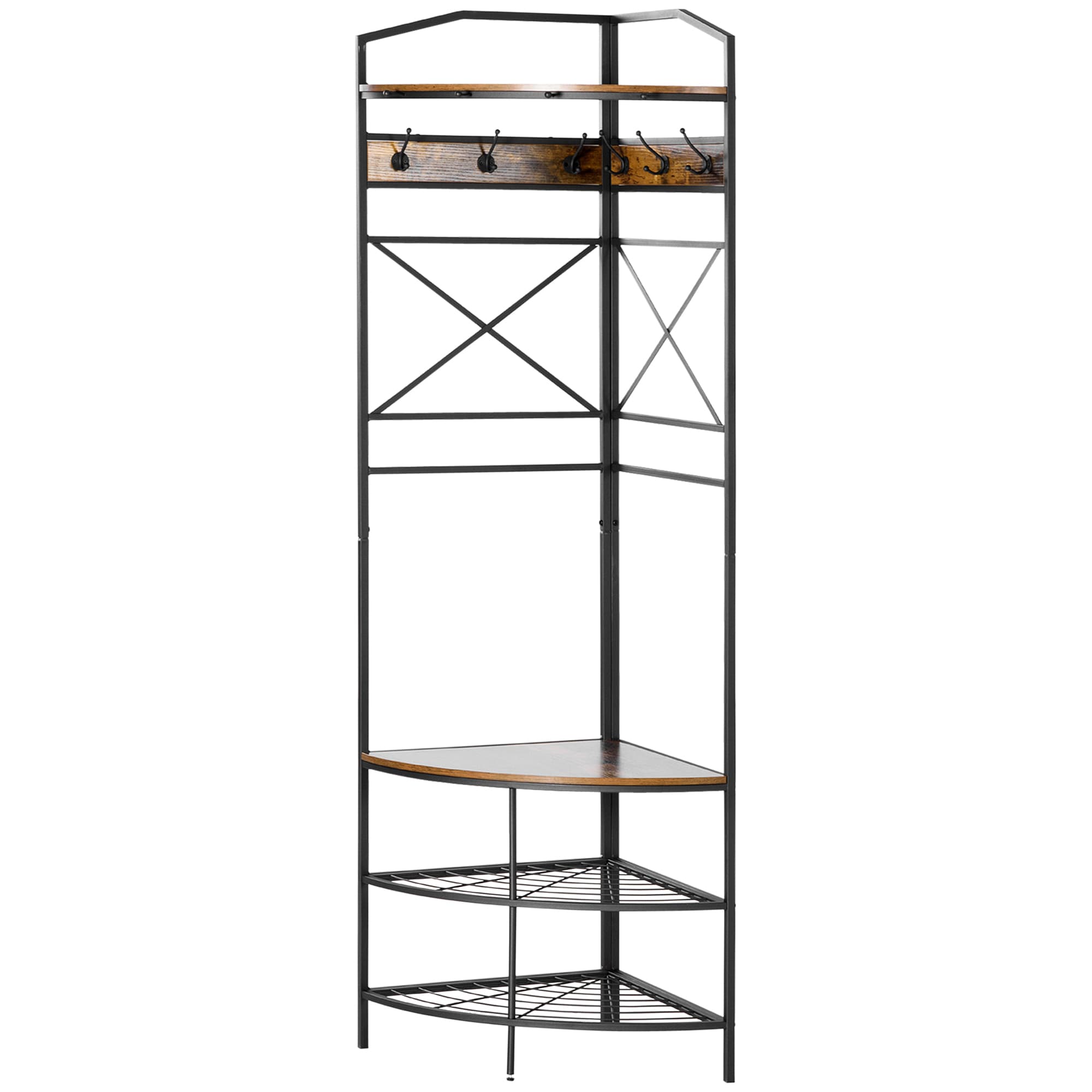 HOMCOM Porte-Manteau sur Pied Angulaire avec Banc et Porte-Chaussures en Style Industriel, 50x50x183cm, Marron