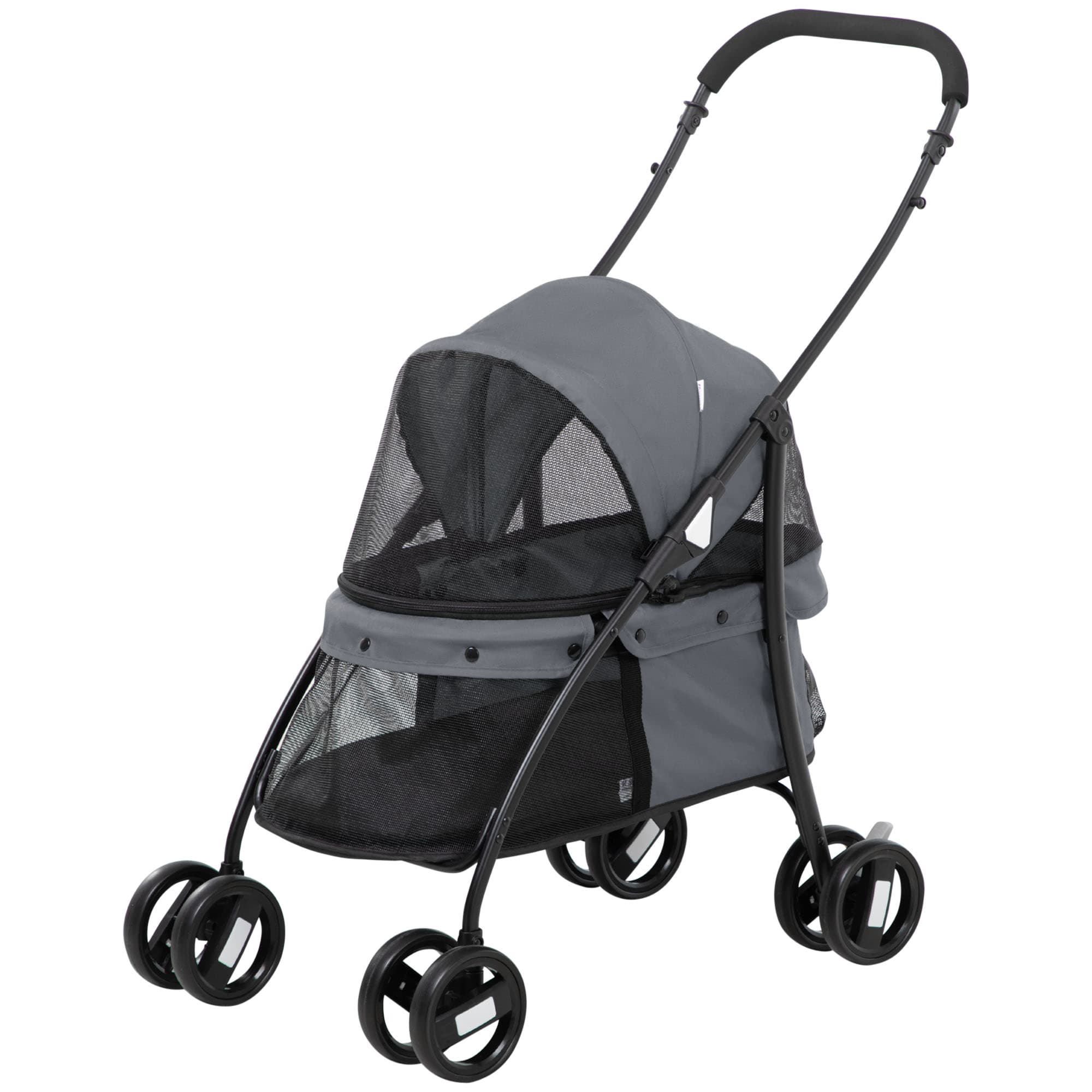 PawHut Poussette pour Chiens Pliable avec Capote Réglable, Sac et 2 Laisses, 82x47x97 cm, Gris et Noir