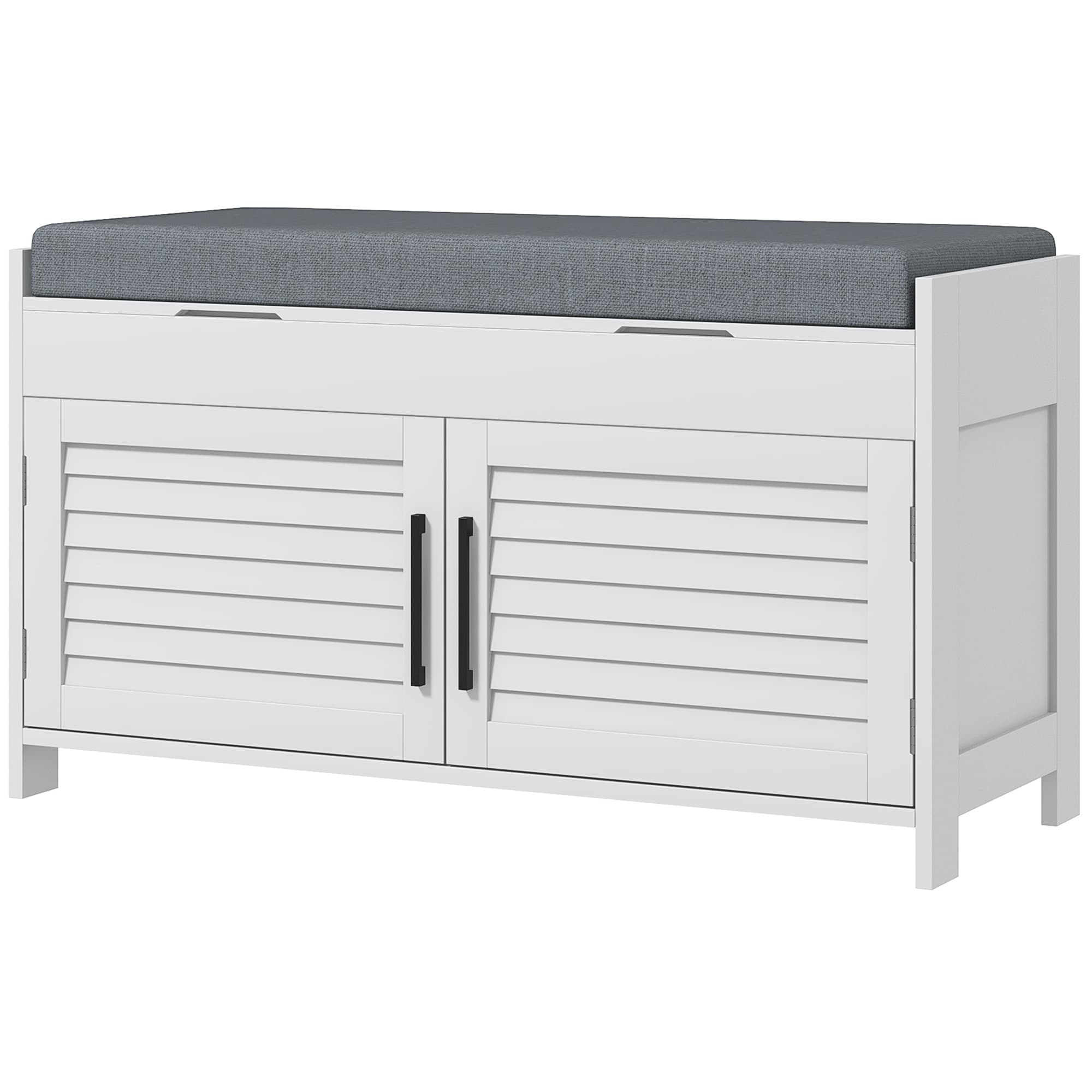 HOMCOM Banc à Chaussures avec Étagère Intérieure Réglable sur 3 Niveaux, en MDF et Simil Lino, 90x36x50 cm, Blanc et Gris