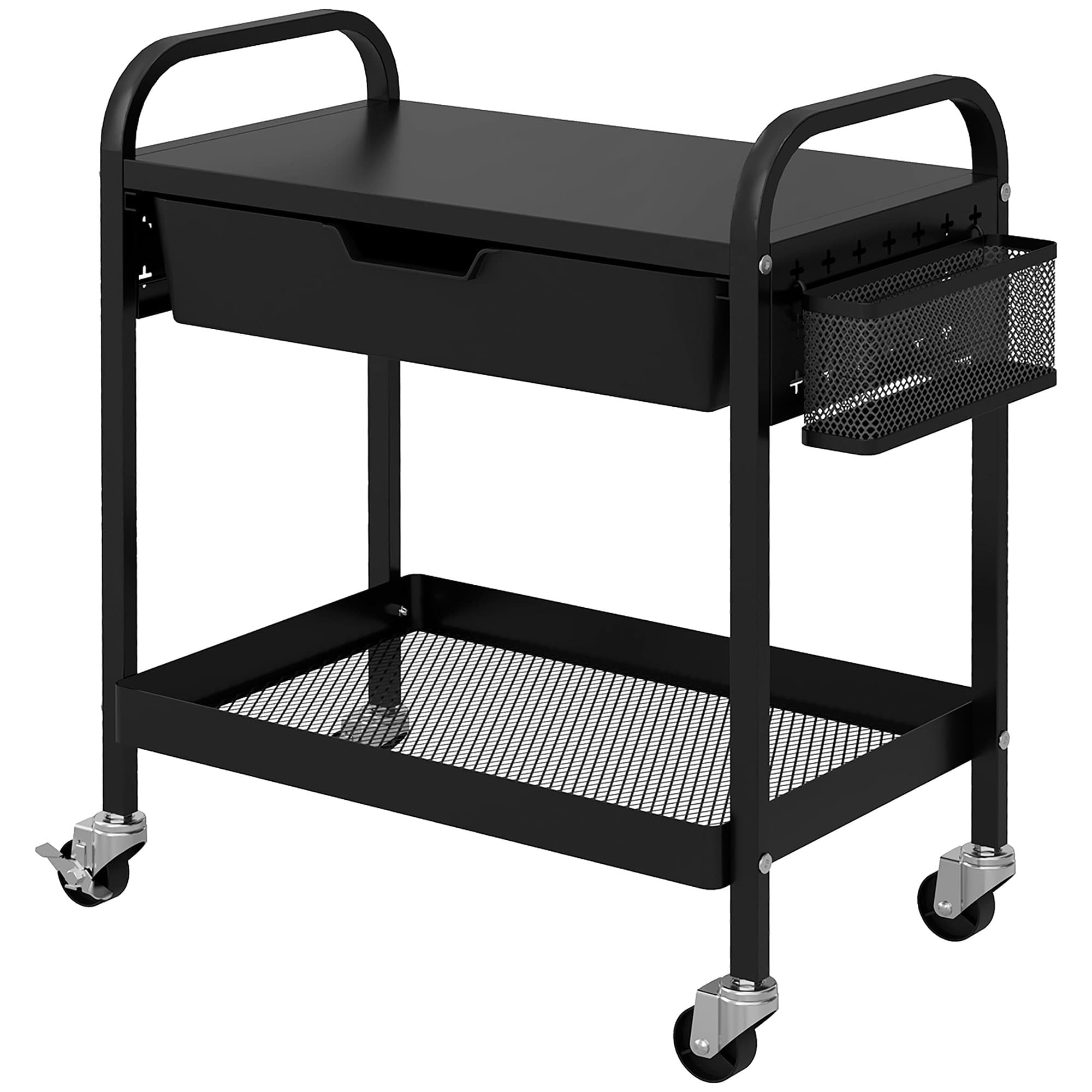 HOMCOM Chariot Polyvalent avec 1 Tiroir, 1 Étagère, 4 Roulettes, Chariot de Cuisine, Noir