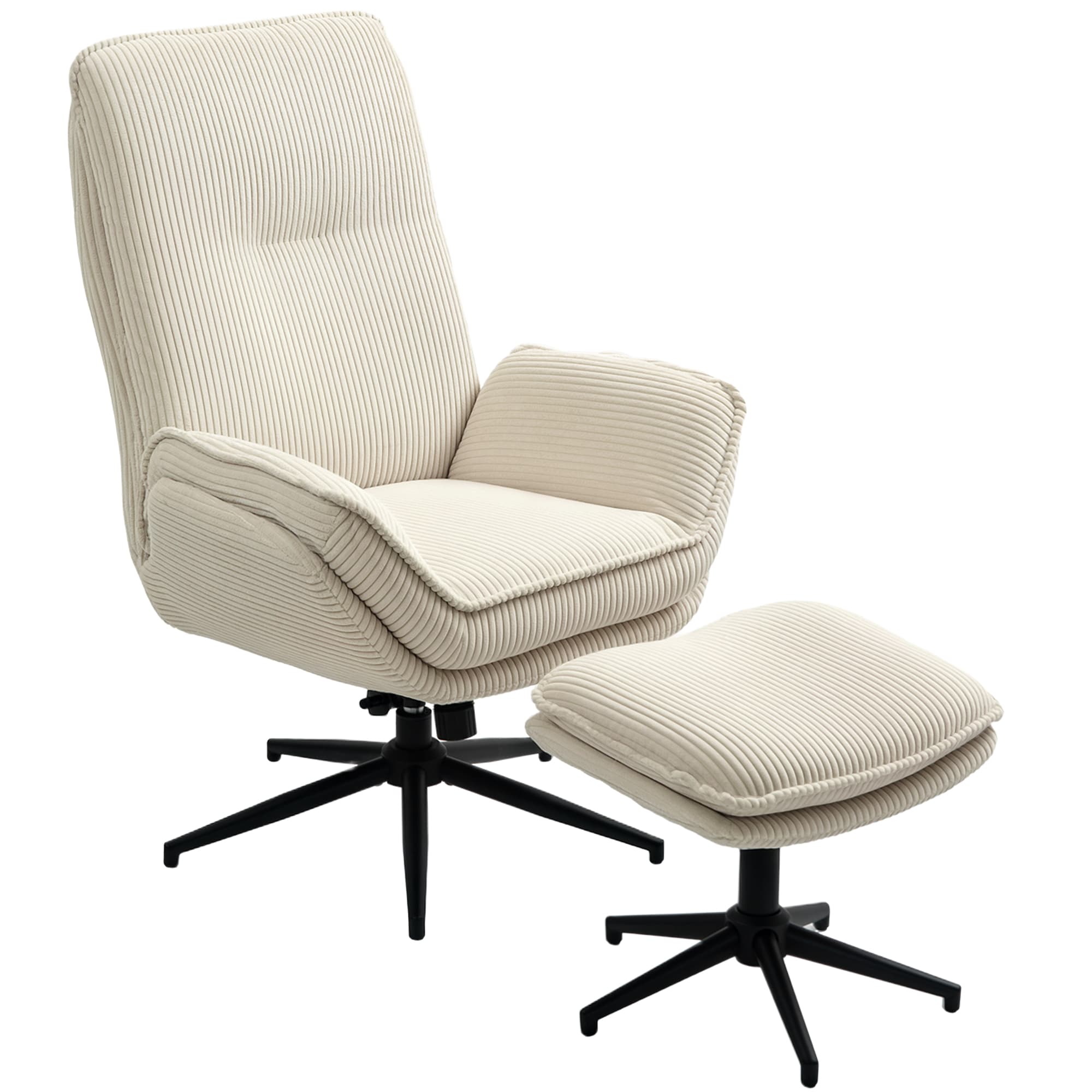 HOMCOM Fauteuil rembourré pivotant avec repose-pieds, Fauteuil inclinable moderne pour salon, chambre à coucher, bureau à domicile, Beige