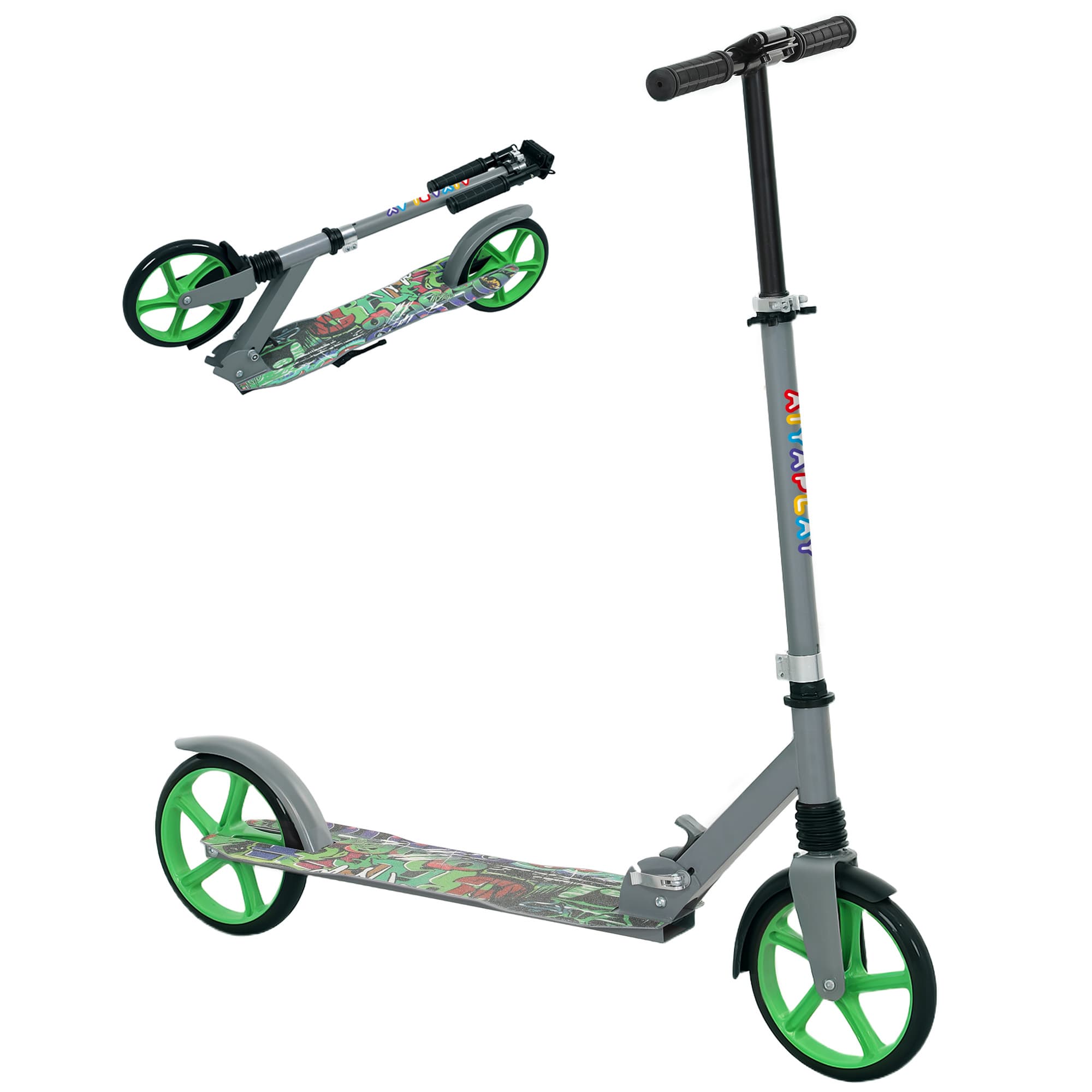 AIYAPLAY Trottinette enfants 6 à 12 ans, trottinette pliable à 2 roues, hauteur réglage, pour filles et garçons, scooter vert