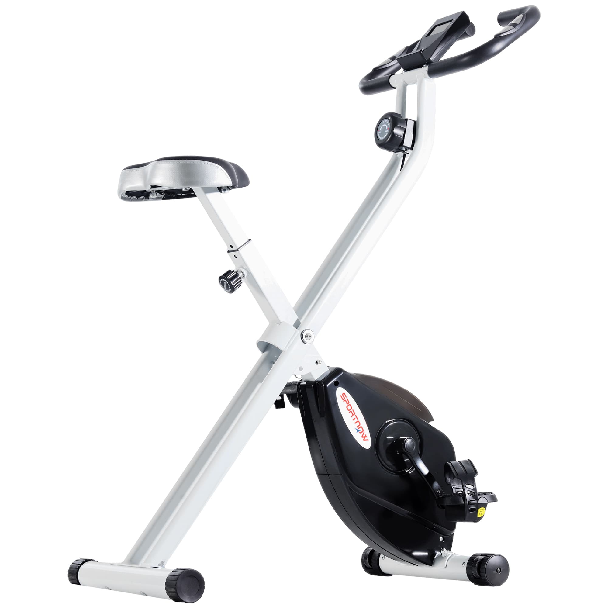 SPORTNOW Vélo d'Appartement Pliable Magnétique 8 Niveaux, Écran LCD, Roues et Selle Réglable, Noir