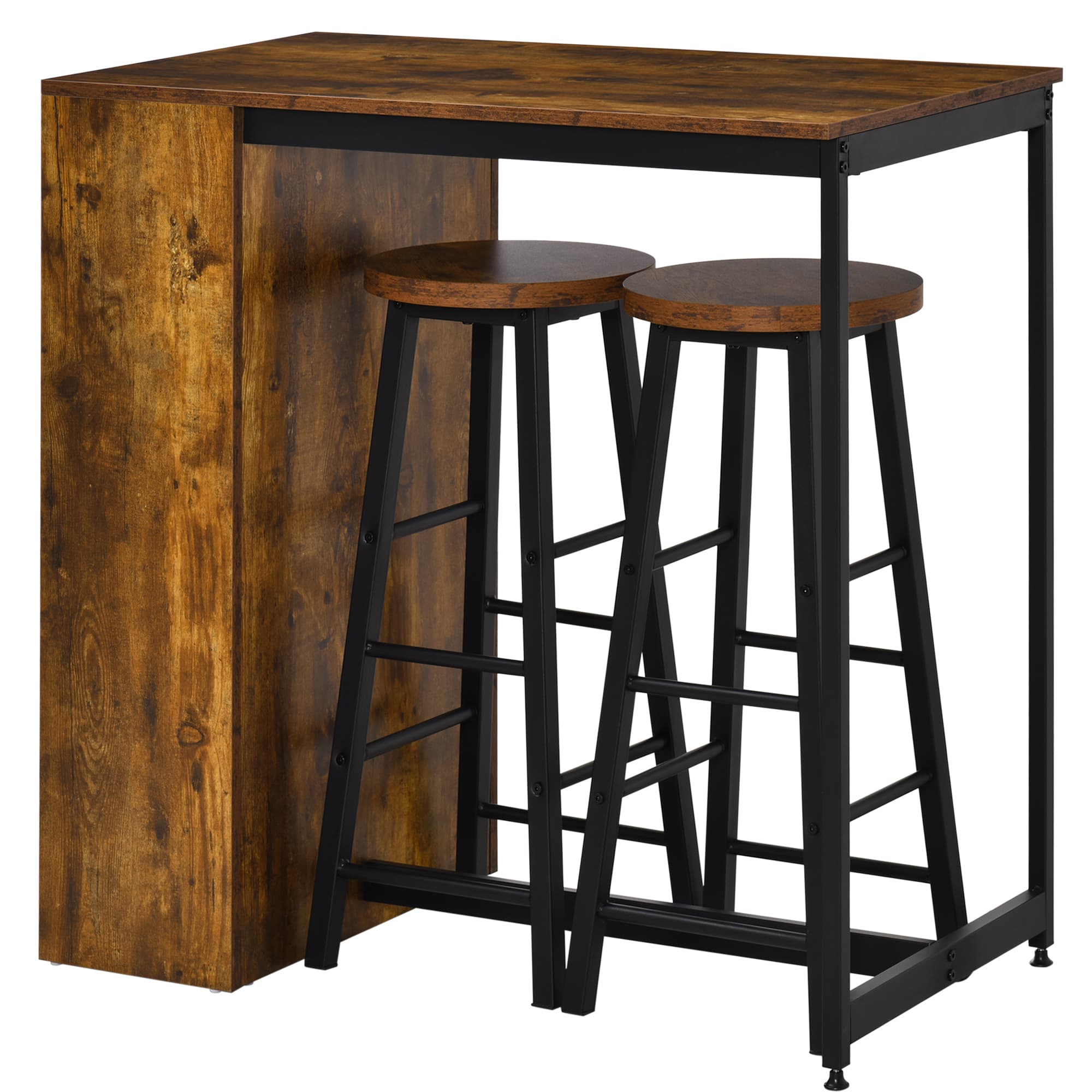 HOMCOM Ensemble de Salle à Manger avec Bar avec 3 Étagères et 2 Tabourets Hauts avec Repose-Pieds Style Industriel, Marron