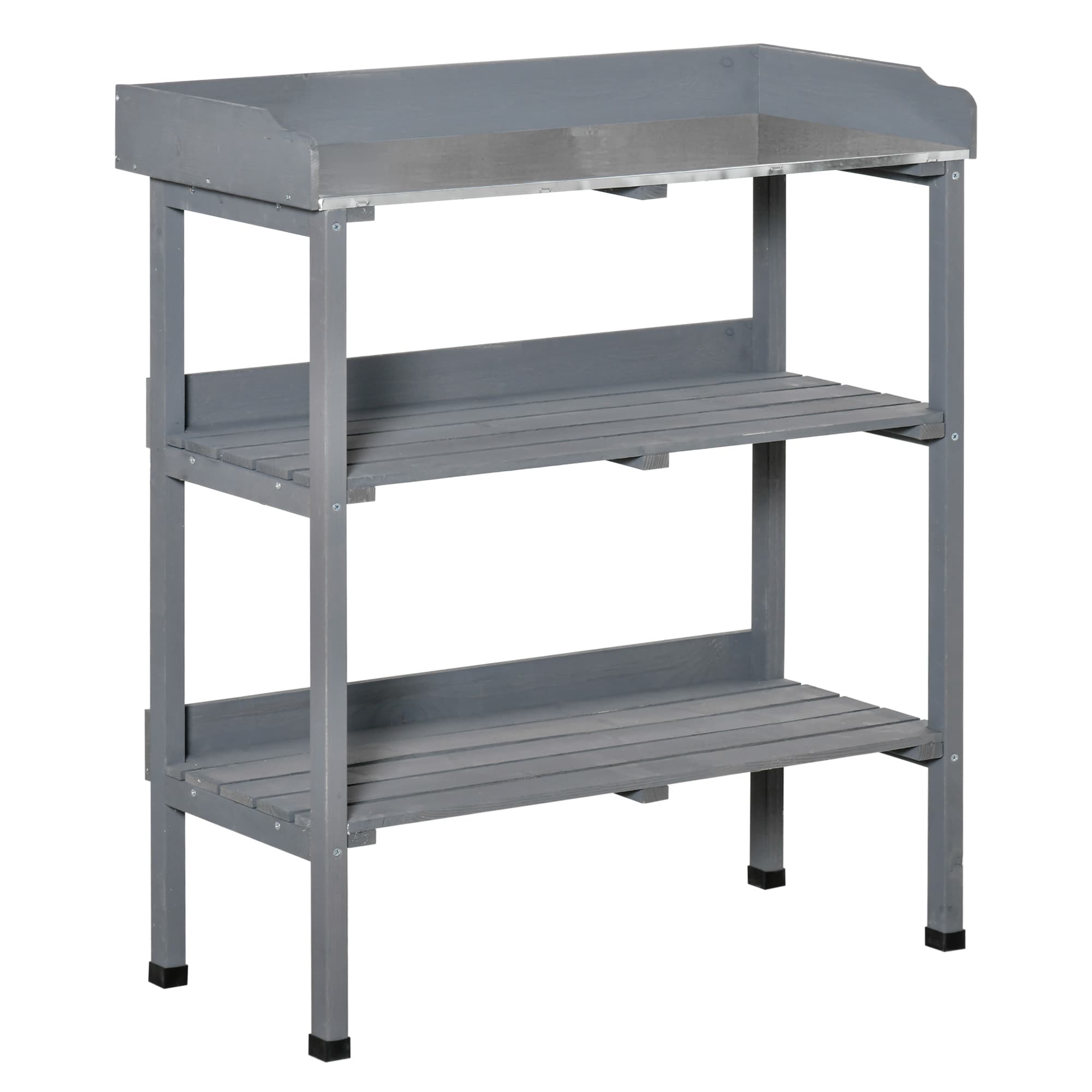 Outsunny Table de Plantation Table de Jardinage Table de Fleurs avec Plateau Métallique en Bois de Jardin Gris 76 x 37 x 89 cm