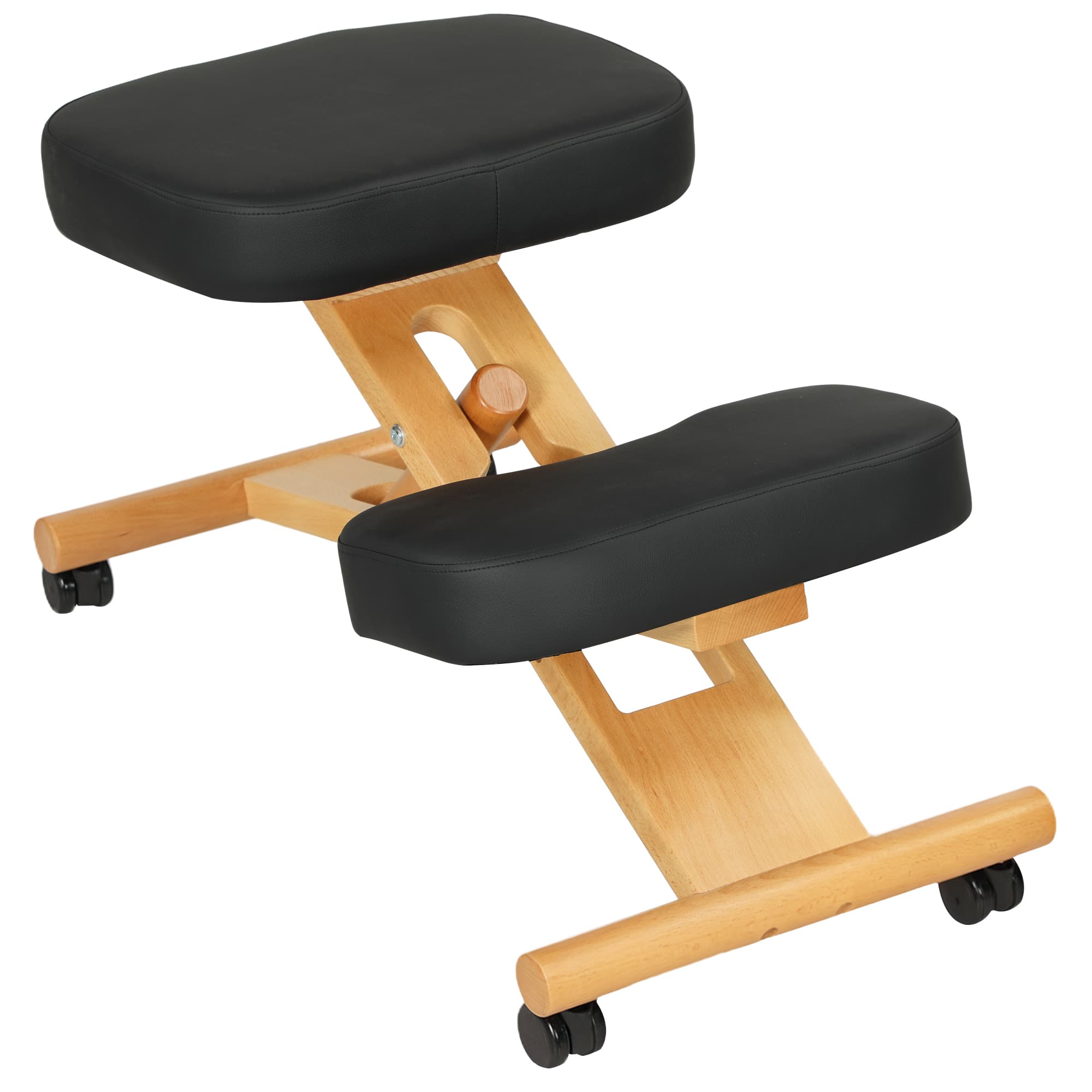HOMCOM Chaise Posturale à Genoux avec Inginocchiatoio, Hauteur Réglable et Roulettes en Bois, Noir