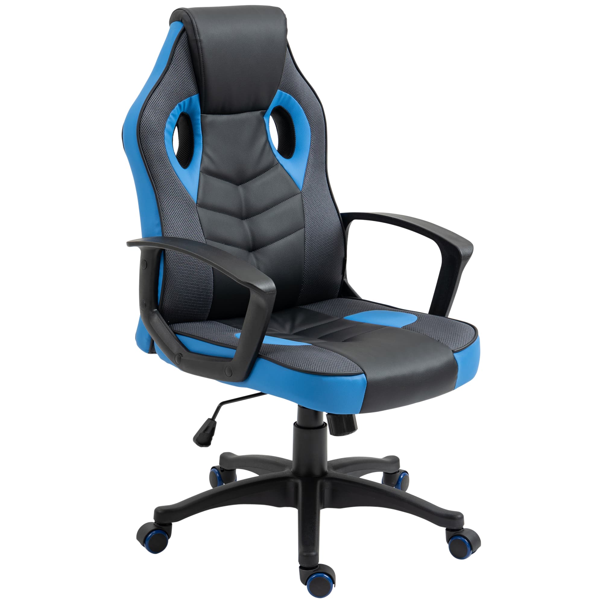 Vinsetto Fauteuil de Gaming Ergonomique, Chaise de Bureau Pivotante en Similicuir Noir et Bleu, Hauteur Réglable