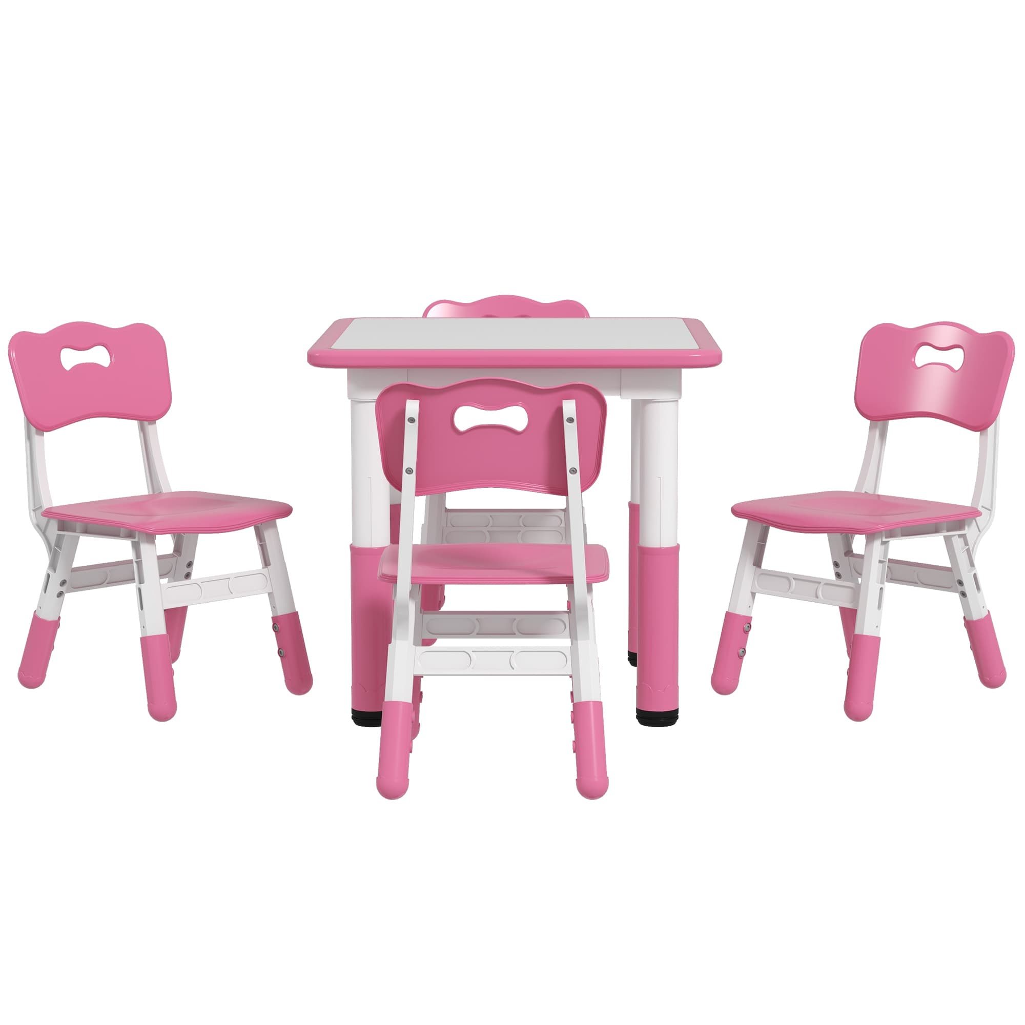 AIYAPLAY Ensemble Table et Chaises pour Enfants 5 pièces avec 4 Chaises Réglables 32x36x52.5-56 cm et Table 60x60x46-58 cm, Rose