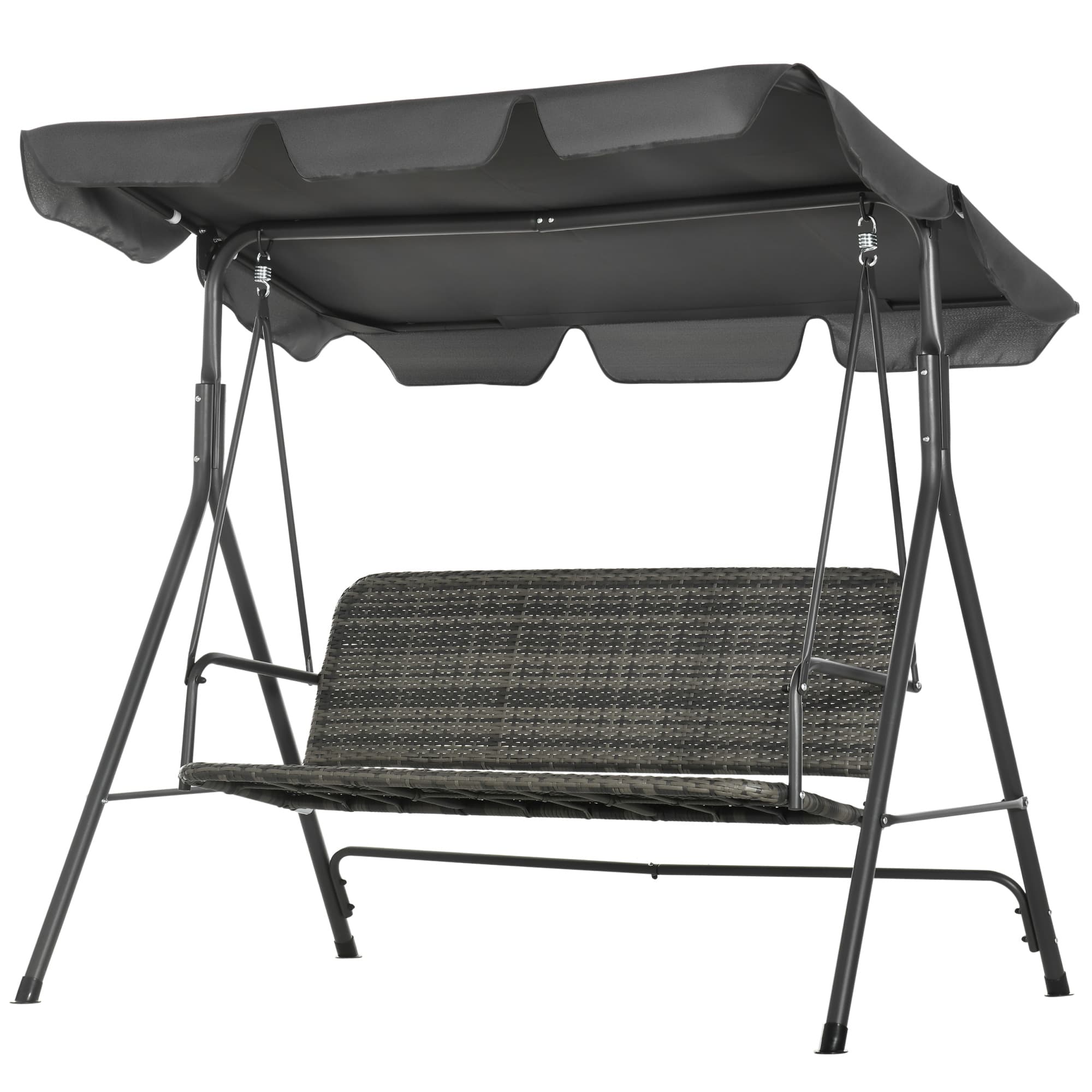 Outsunny Balancelle de Jardin Extérieur de 3 Places avec Auvent Réglable Siège en Rotin PE et Reposabrazos 167x112x153 cm Gris