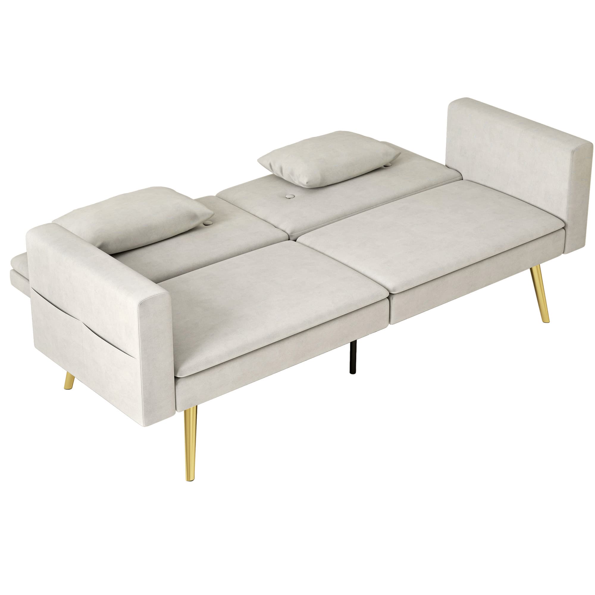 HOMCOM Canapé-lit 2 places, Dossier réglable, coussins moelleux, revêtement velours, pour salon, chambre d'amis, Beige