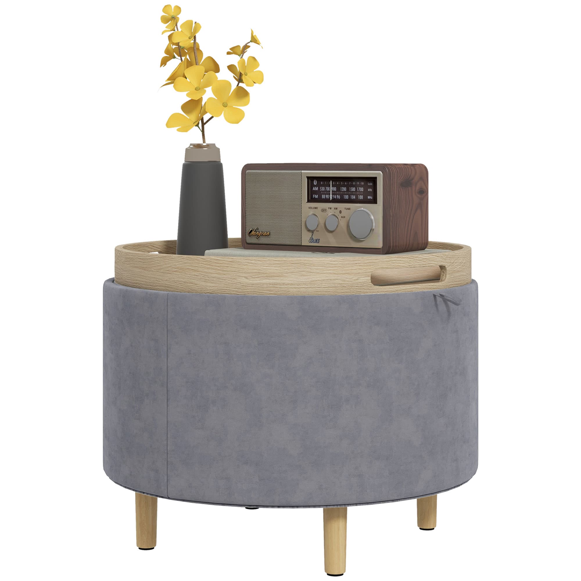 HOMCOM Pouf de Rangement Velouté jusqu'à 120 kg avec Plateau Réversible, en MDF et Chêne, 56x56x42 cm, Gris