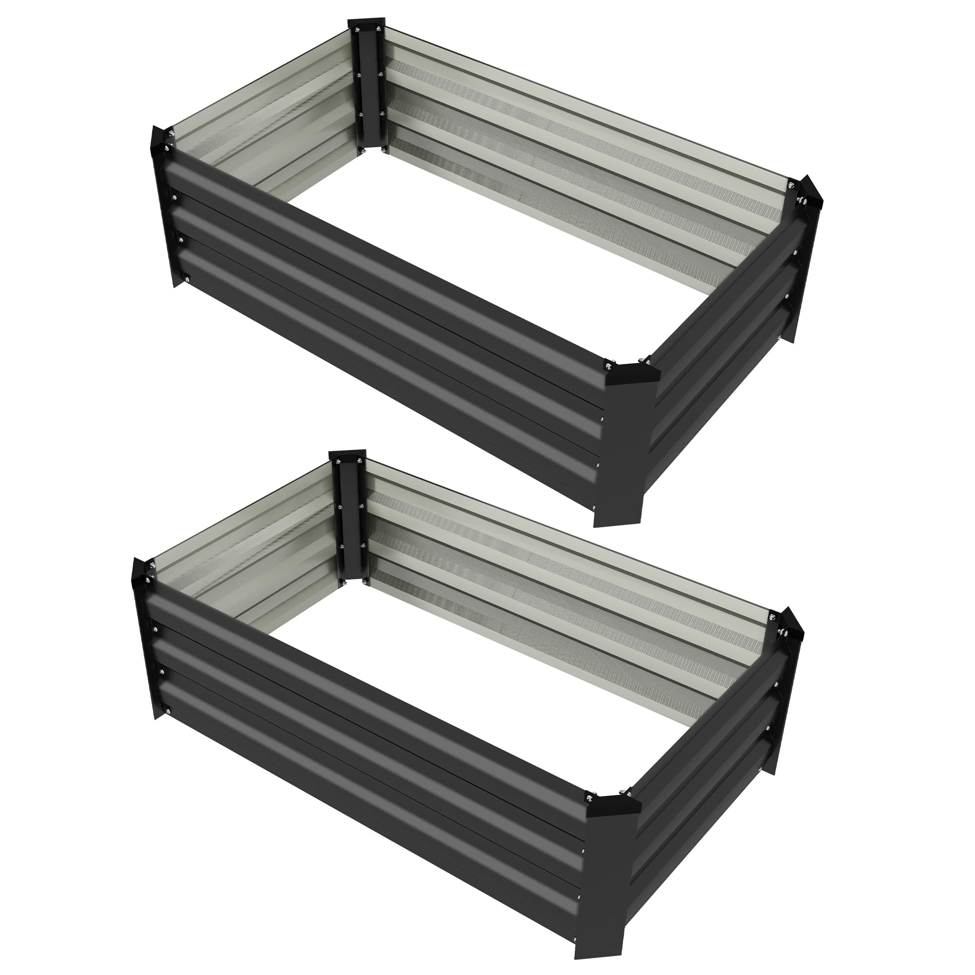 Outsunny Set de 2 Lits pour Potager surélevé avec Fond Ouvert en Acier Galvanisé, 100x60x30cm, Gris