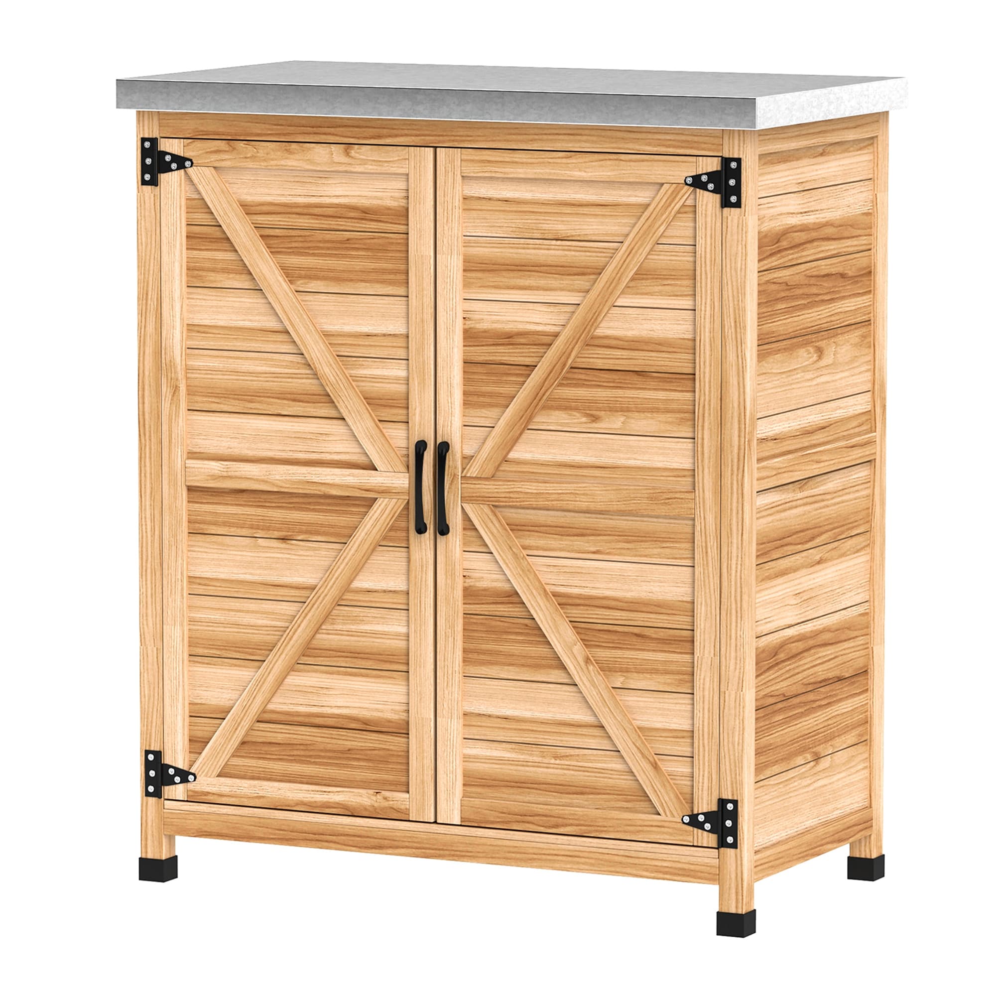 Outsunny Armoire d'Extérieur avec Étagère Interne et Plan de Travail, en Bois et Acier Galvanisé, 79x43x92 cm, Bois Naturel