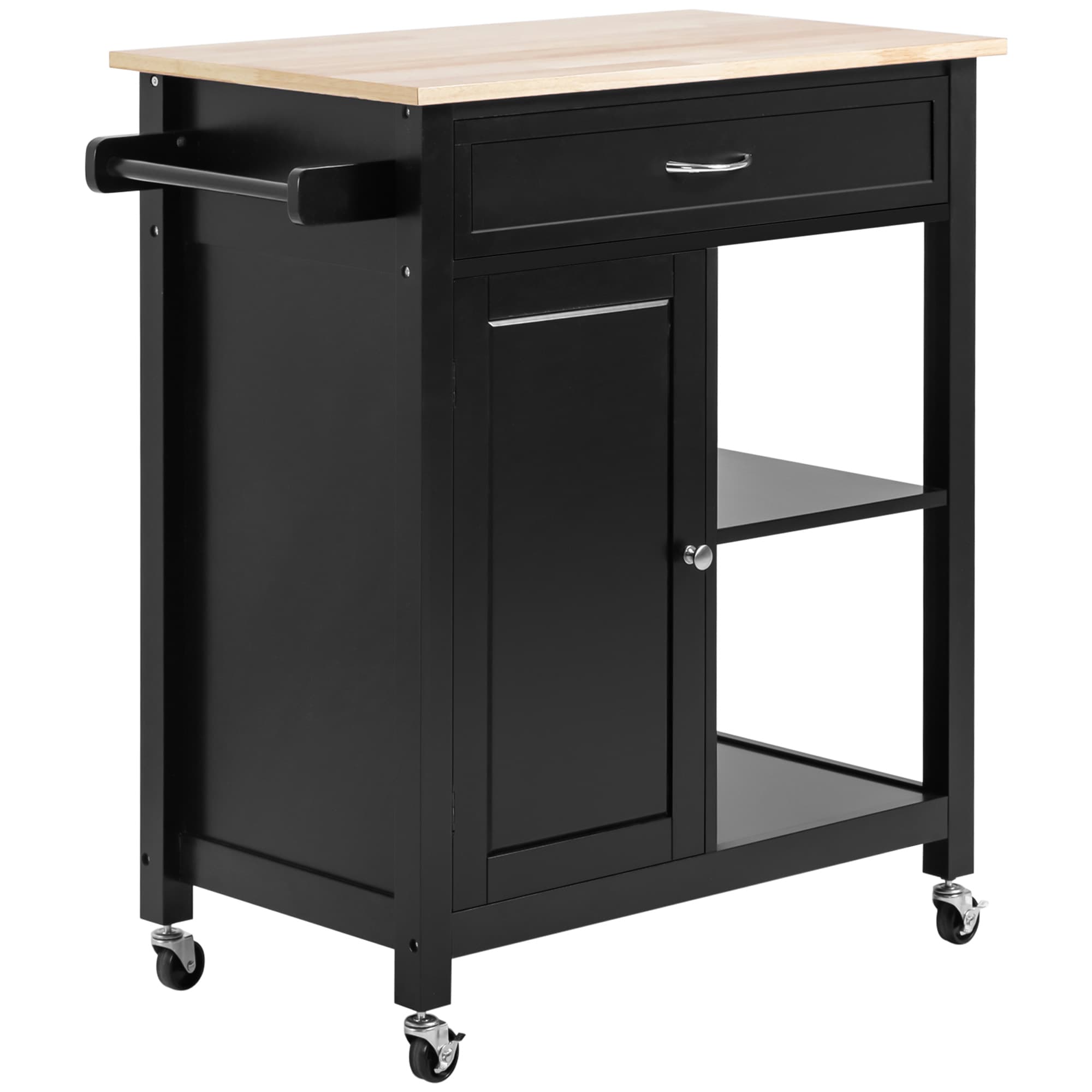HOMCOM Chariot de Cuisine en Bois avec Tiroir, Armoire et Roues, 83x45x88cm, Noir