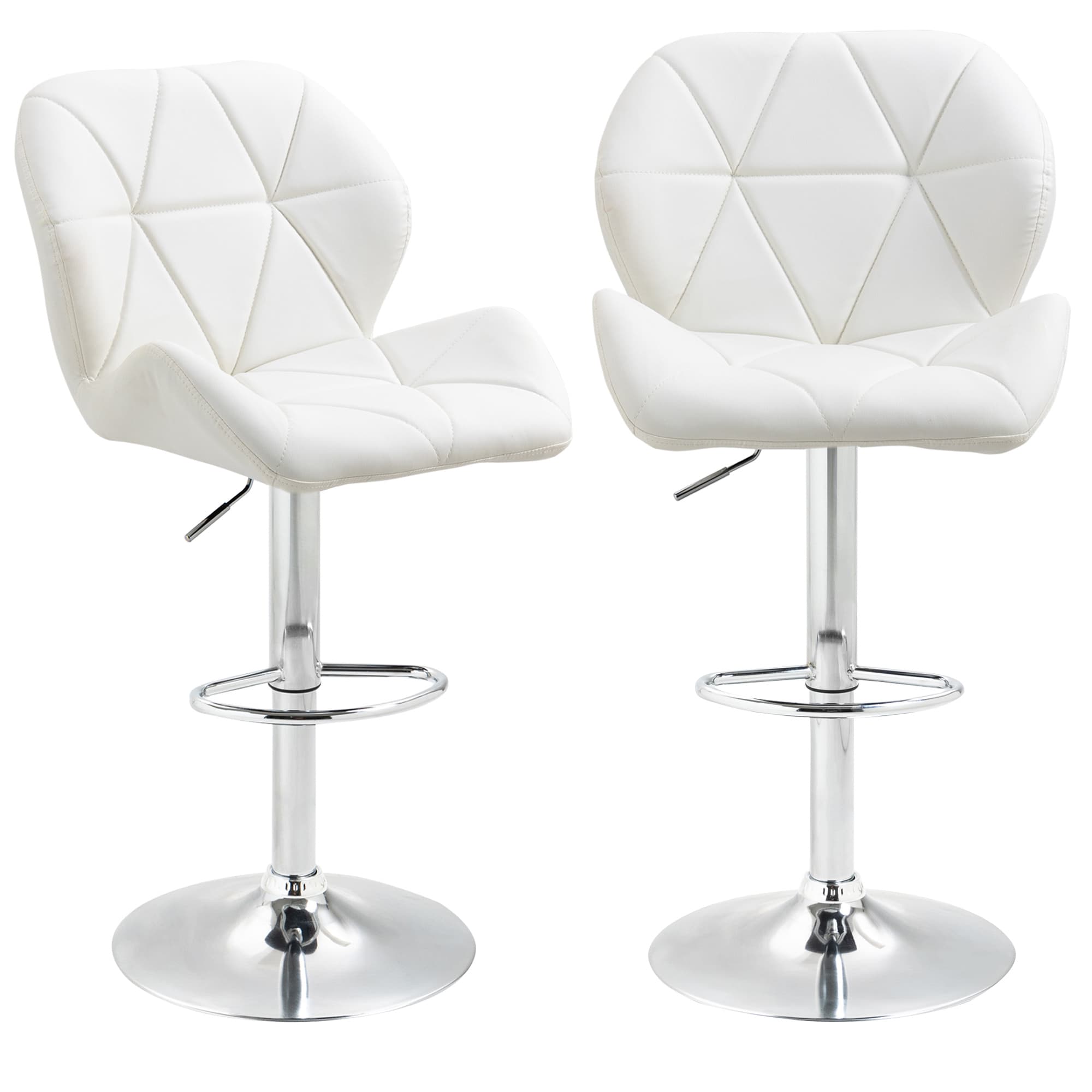 HOMCOM Ensemble 2 Tabourets de Bar avec Hauteur Réglable, Base en Métal et Siège en Similicuir, Tabourets avec Dossier et Repose-pieds, 51,5x57,5x93-114,5cm, Blanc