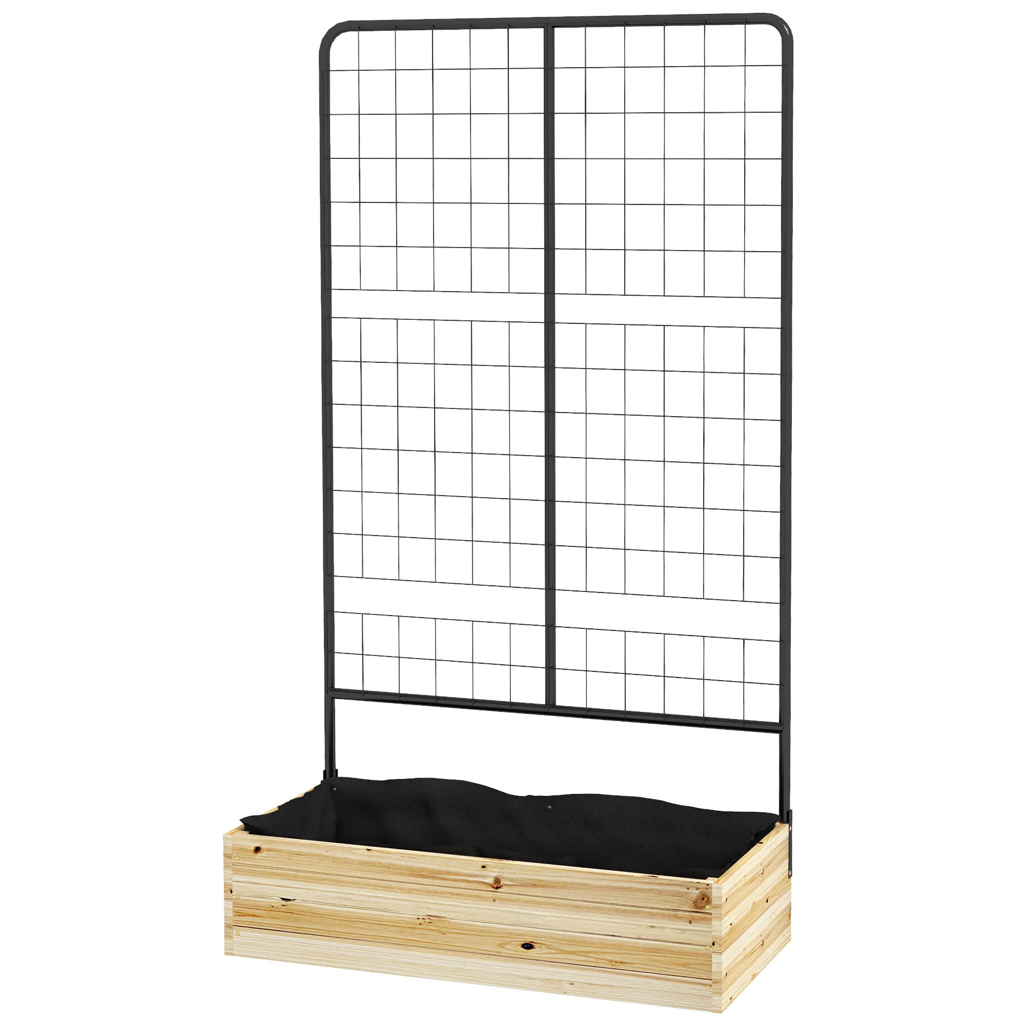Outsunny Hochbeet mit Rankgitter, Doublure intérieure en feutre, Bois naturel, Acier, 80x38x145 cm, Noir