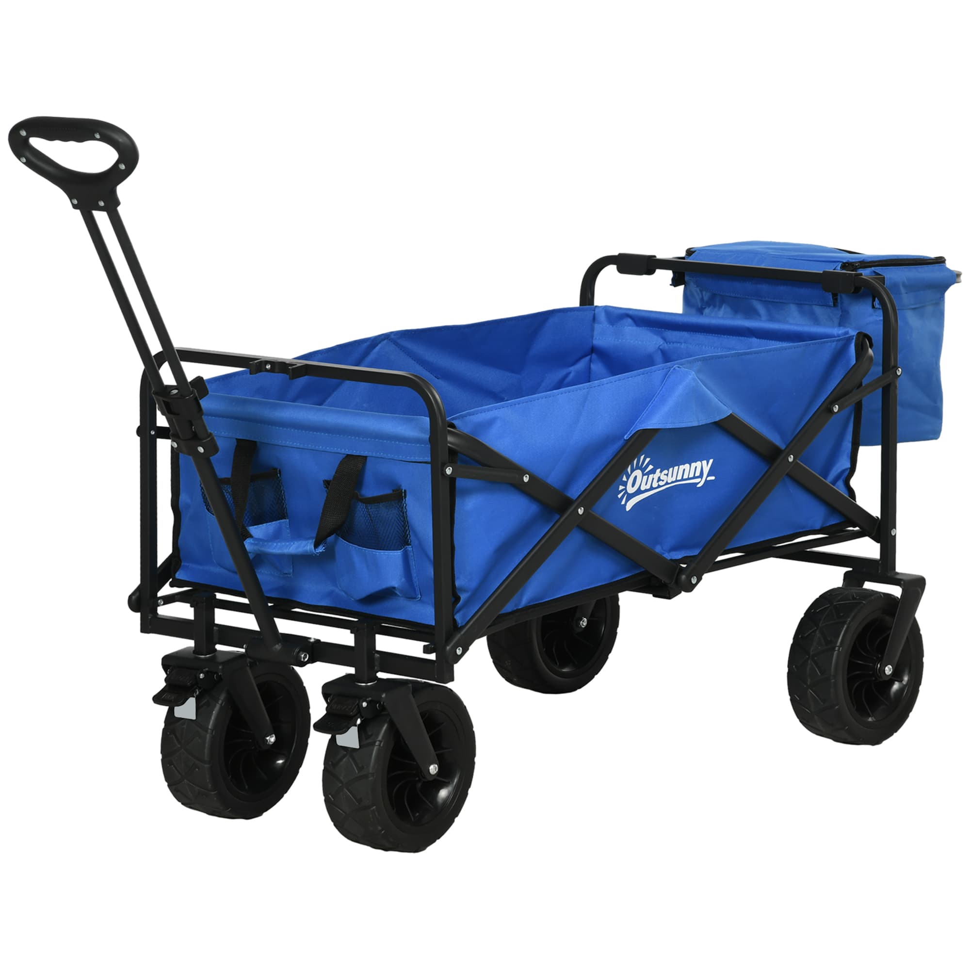 Outsunny Chariot de Jardin 110L avec Poignée Télescopique et Sac Isotherme de 15L en Acier et Tissu, Bleu