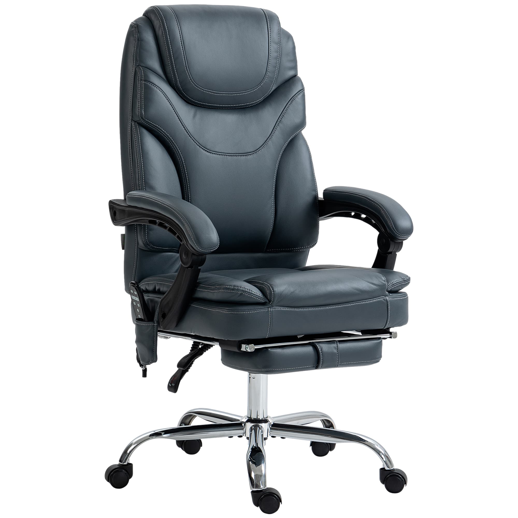Vinsetto Chaise de Bureau Massante et Chauffante avec Repose-Pieds, en PU et Acier, 67x67x113-121 cm, Gris