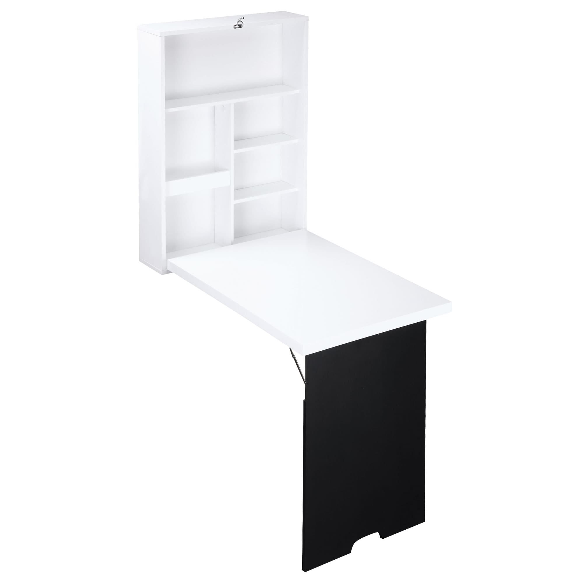 HOMCOM Bureau mural, plateau pliable, 5 compartiments, 60x94,5x147cm, Noir/Blanc