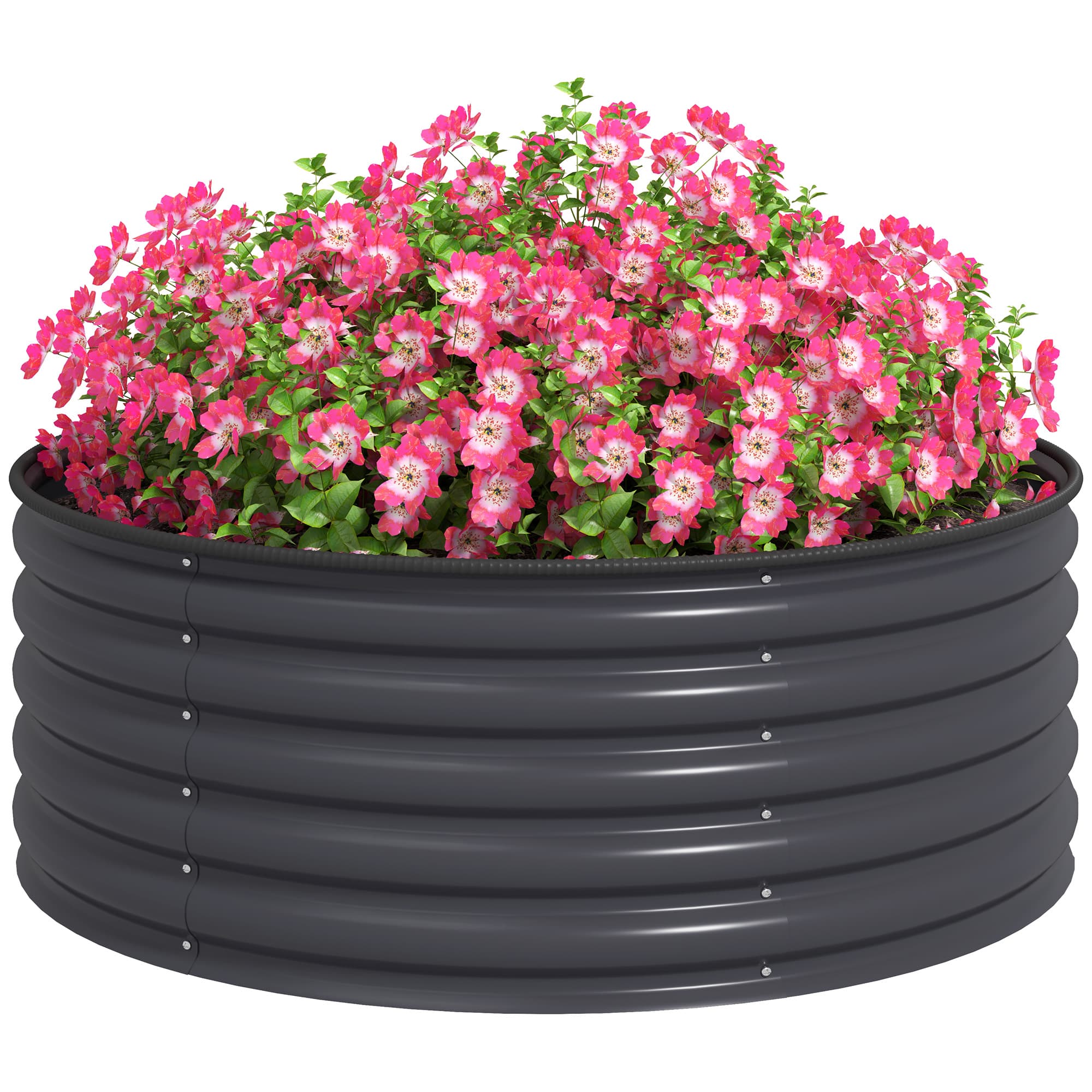 Outsunny Jardinière surélevée, Bac de plantation en acier galvanisé avec bord de sécurité, Bac de plantation avec fond ouvert, 120 x 120 x 43 cm, Gris foncé