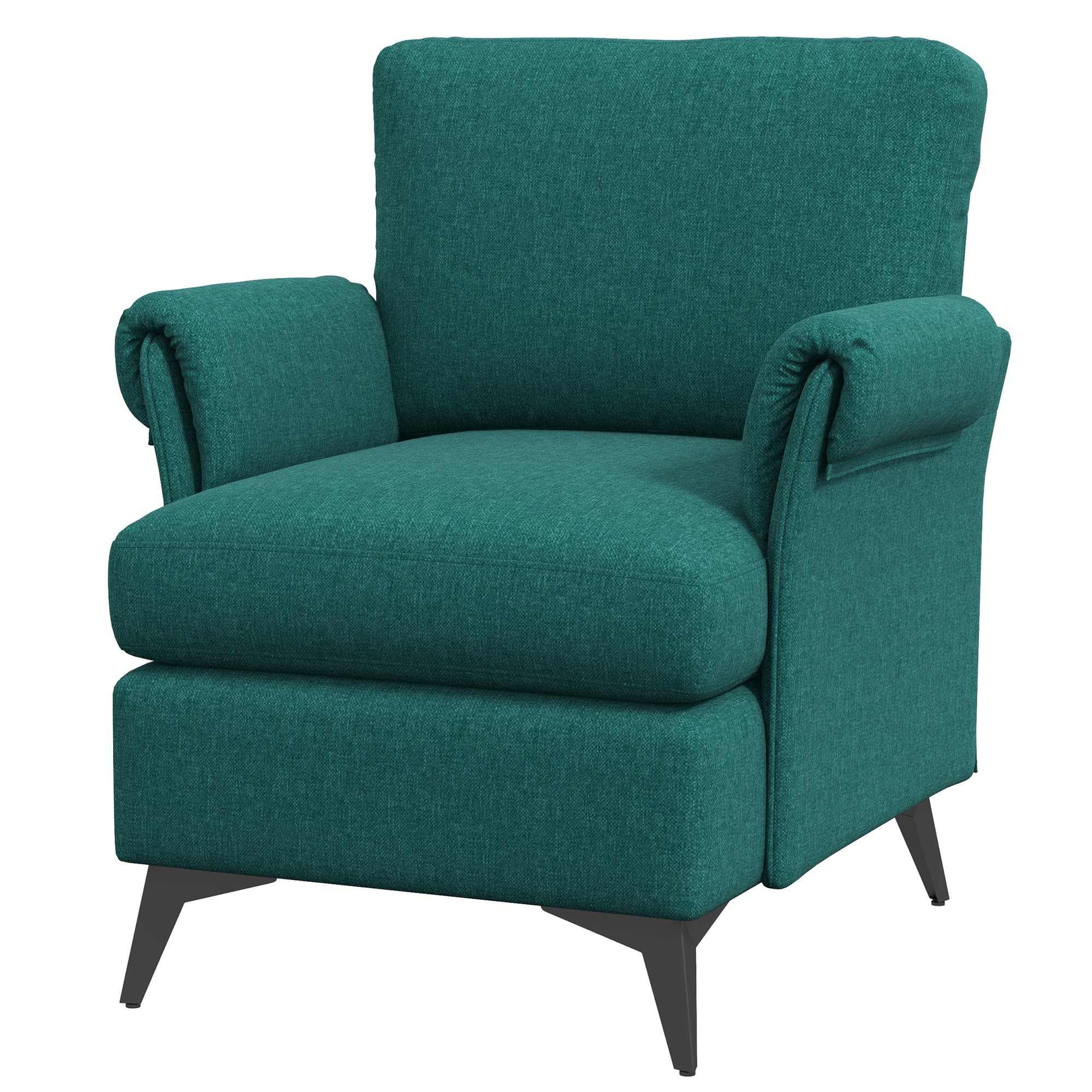 HOMCOM Fauteuil de Salon en Tissu Effet Lin Respirant avec Accoudoirs Roulés, 70x73x83 cm, Vert