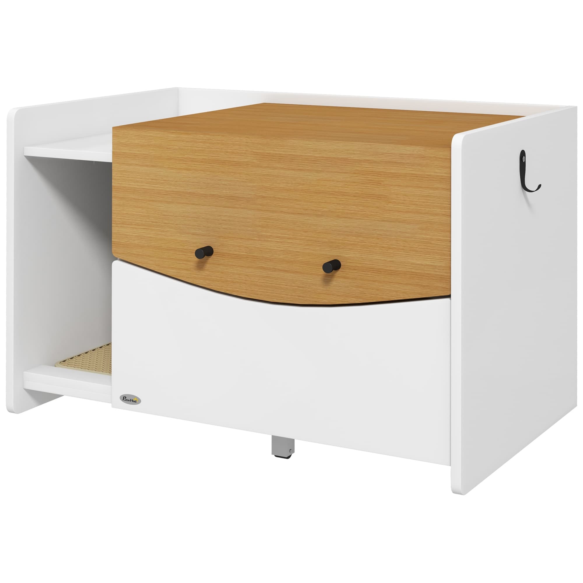 PawHut Meuble-litière pour chat, tiroir extractible, design de meuble, tapis de retenue, 78x50x51 cm, Chêne/Blanc