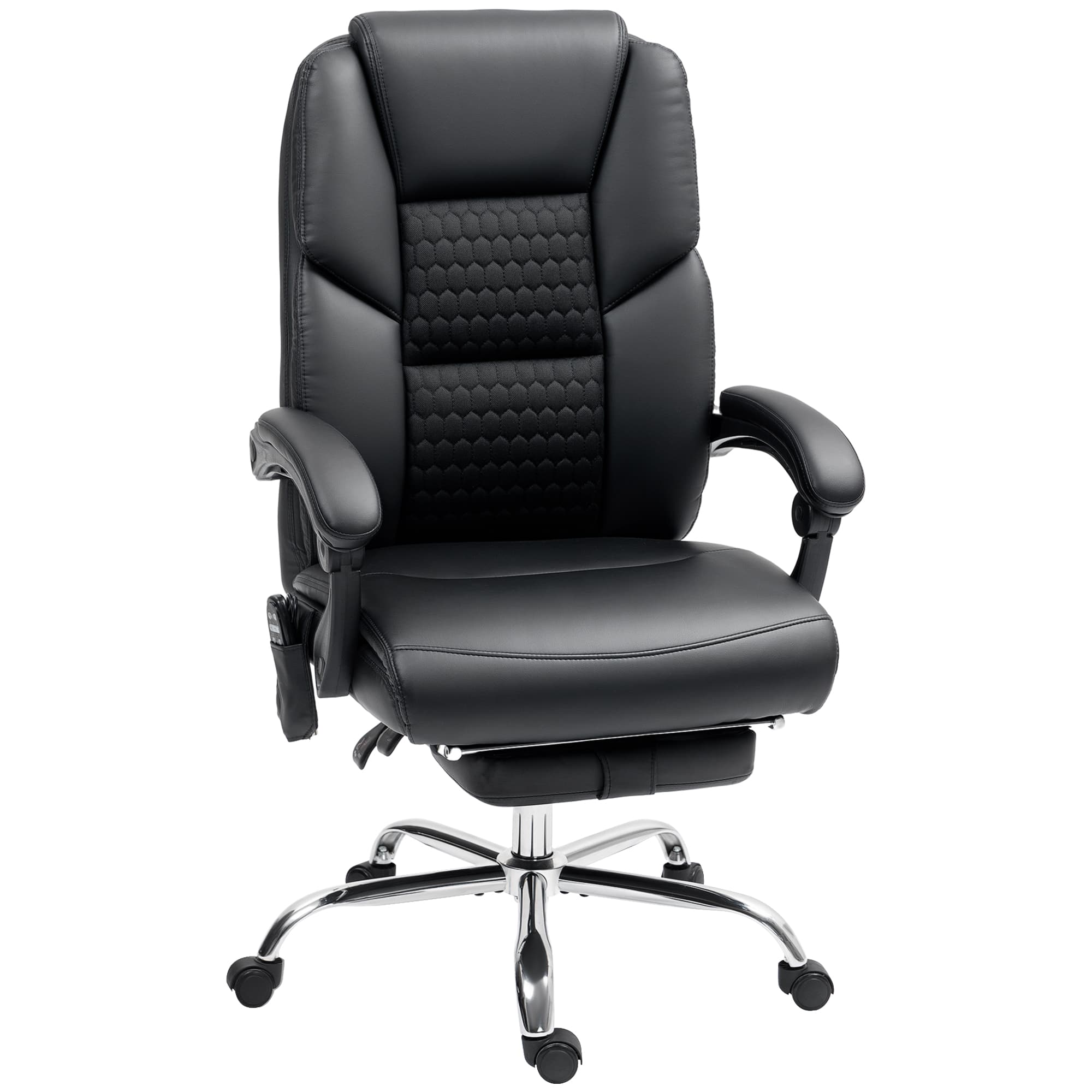 HOMCOM Chaise de Bureau Massante et Chauffante avec Dossier Inclinable et Repose-Pieds en Cuir PU, Noir