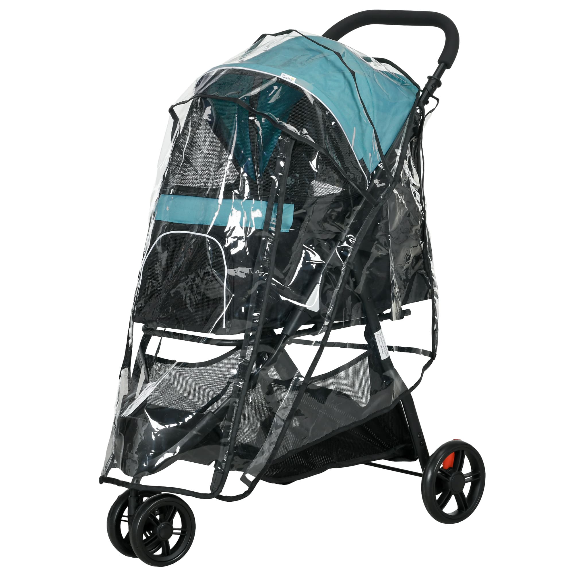 PawHut Haustierbuggy Hundebuggy, pliable, avec housse de pluie, 2 porte-gobelets, Bleu + Noir