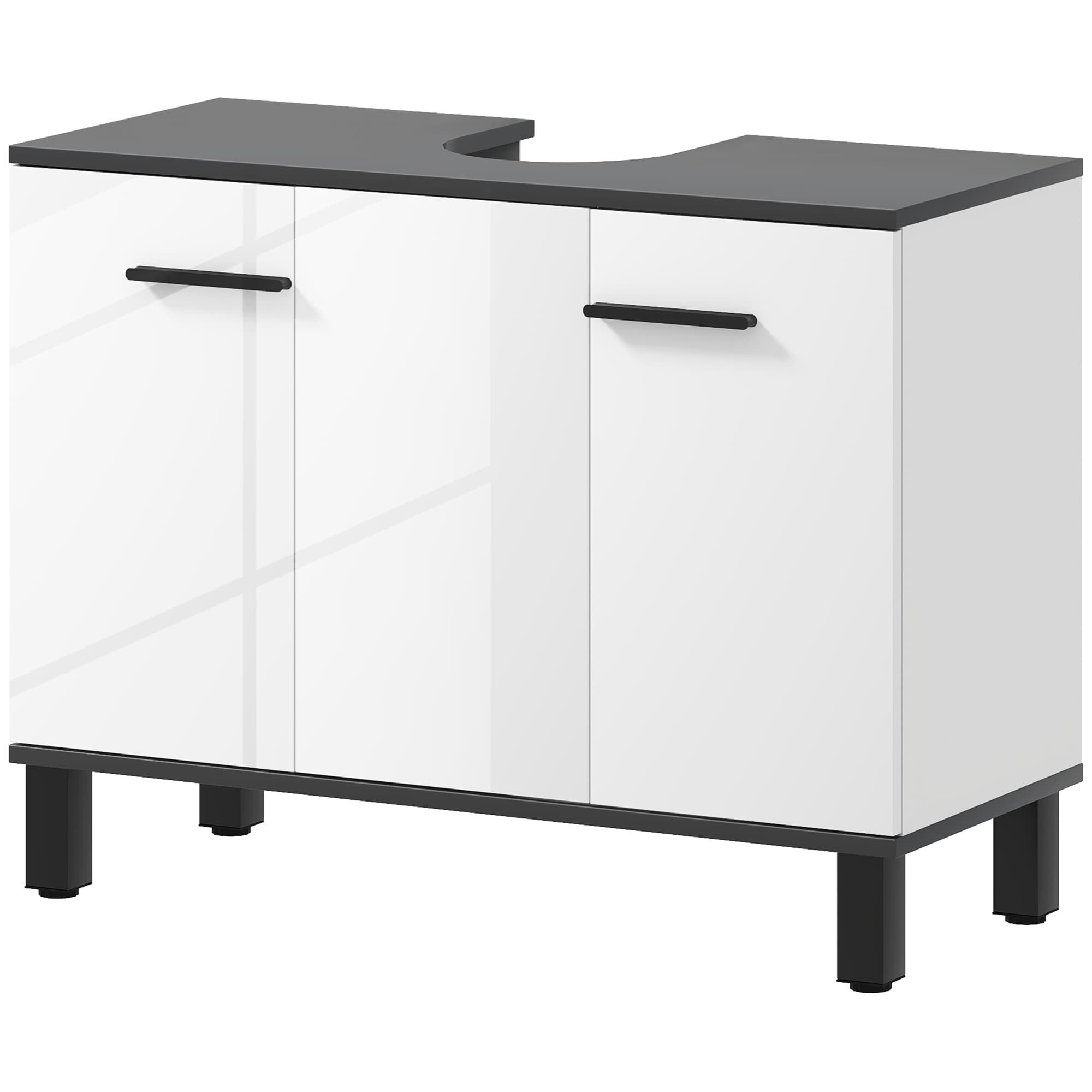 HOMCOM Mobile Sottolavabo Salle de Bain avec Armoire 2 Portes et Étagère réglable, 80x34x60 cm, Blanc Brillant