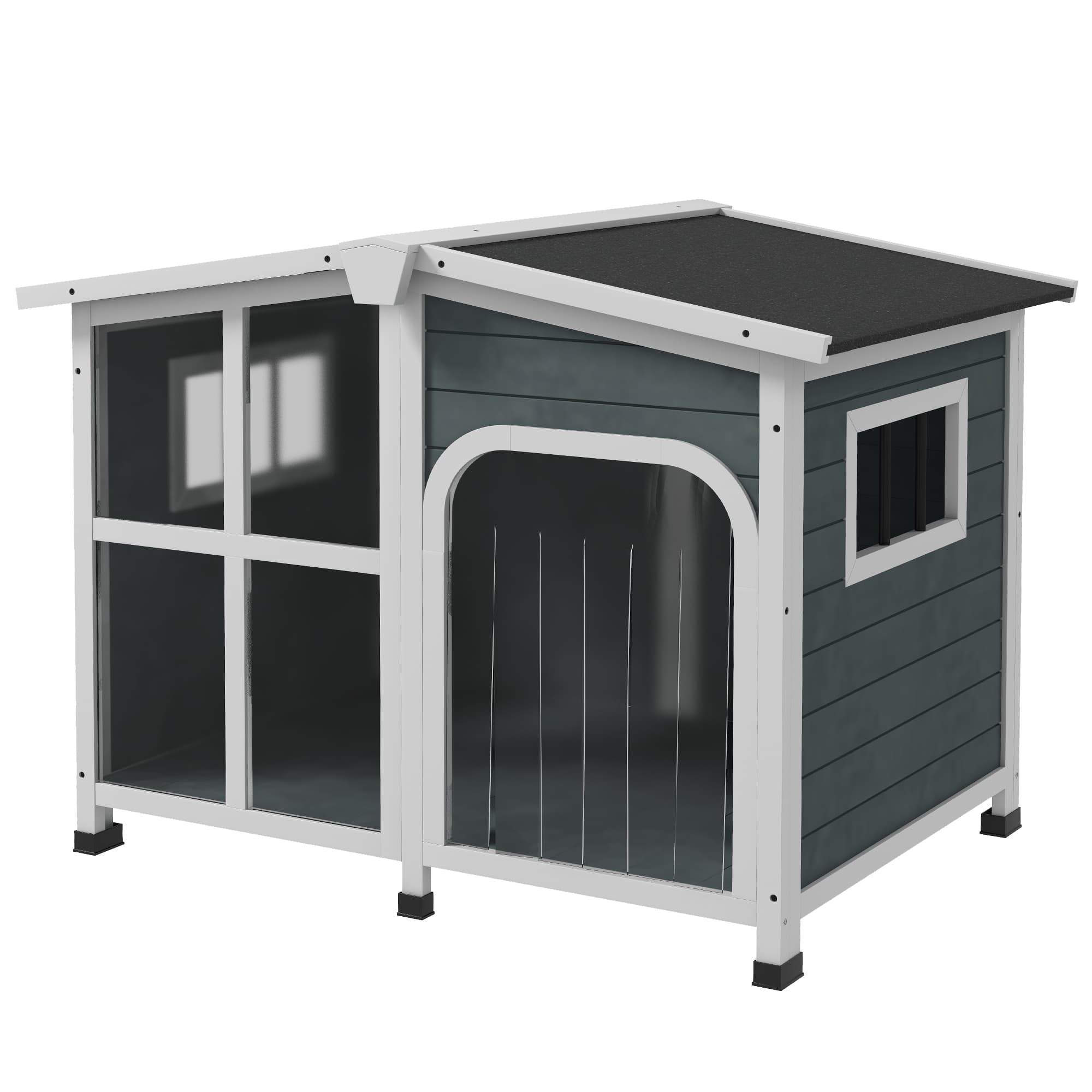 PawHut Cabane pour Chiens de Taille Moyenne d'Extérieur avec Toit Ouvrant en Bois, 101x66.5x70.5 cm, Gris