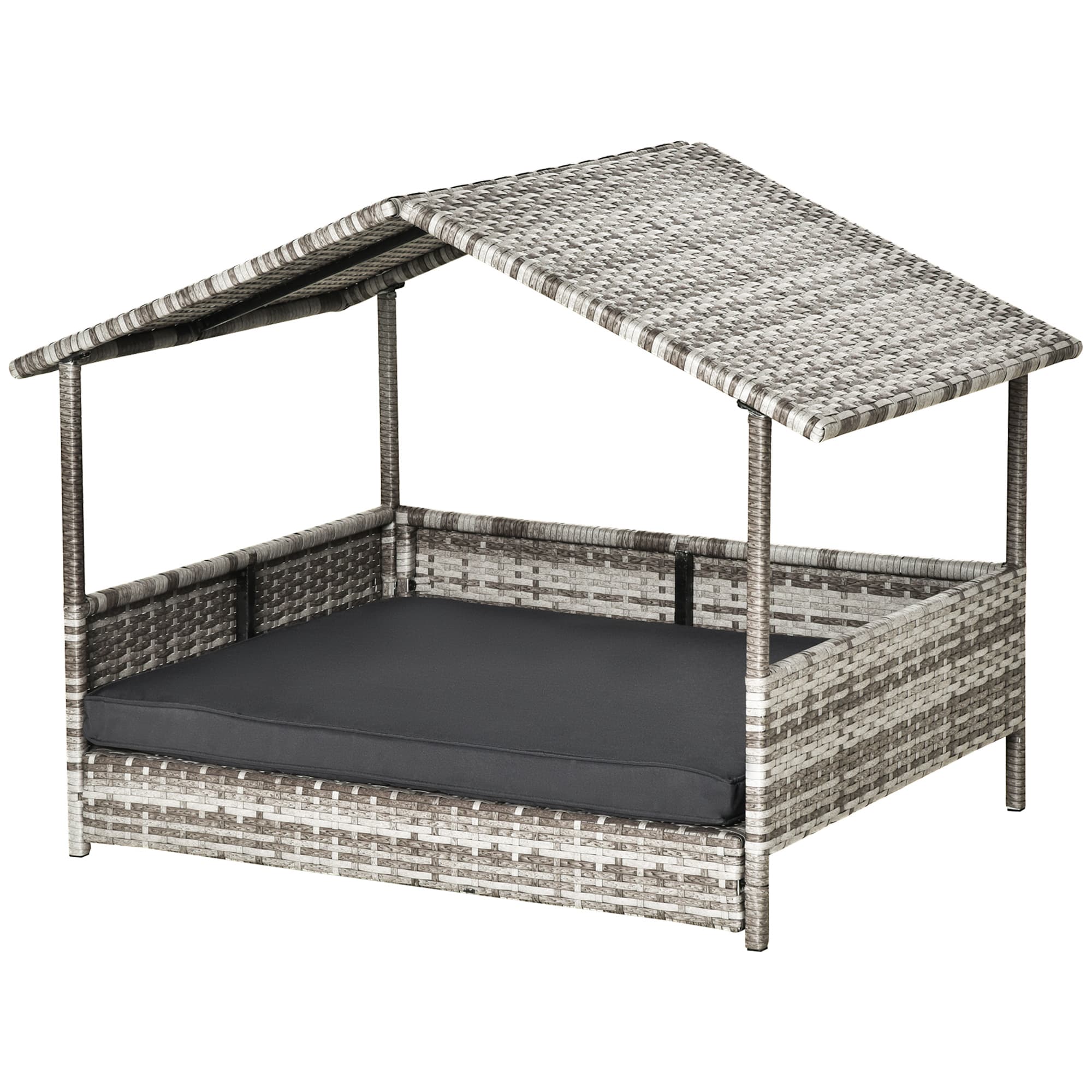 PawHut Maison pour chien Panier pour animal de compagnie, résistant aux intempéries, coussin amovible, Gris