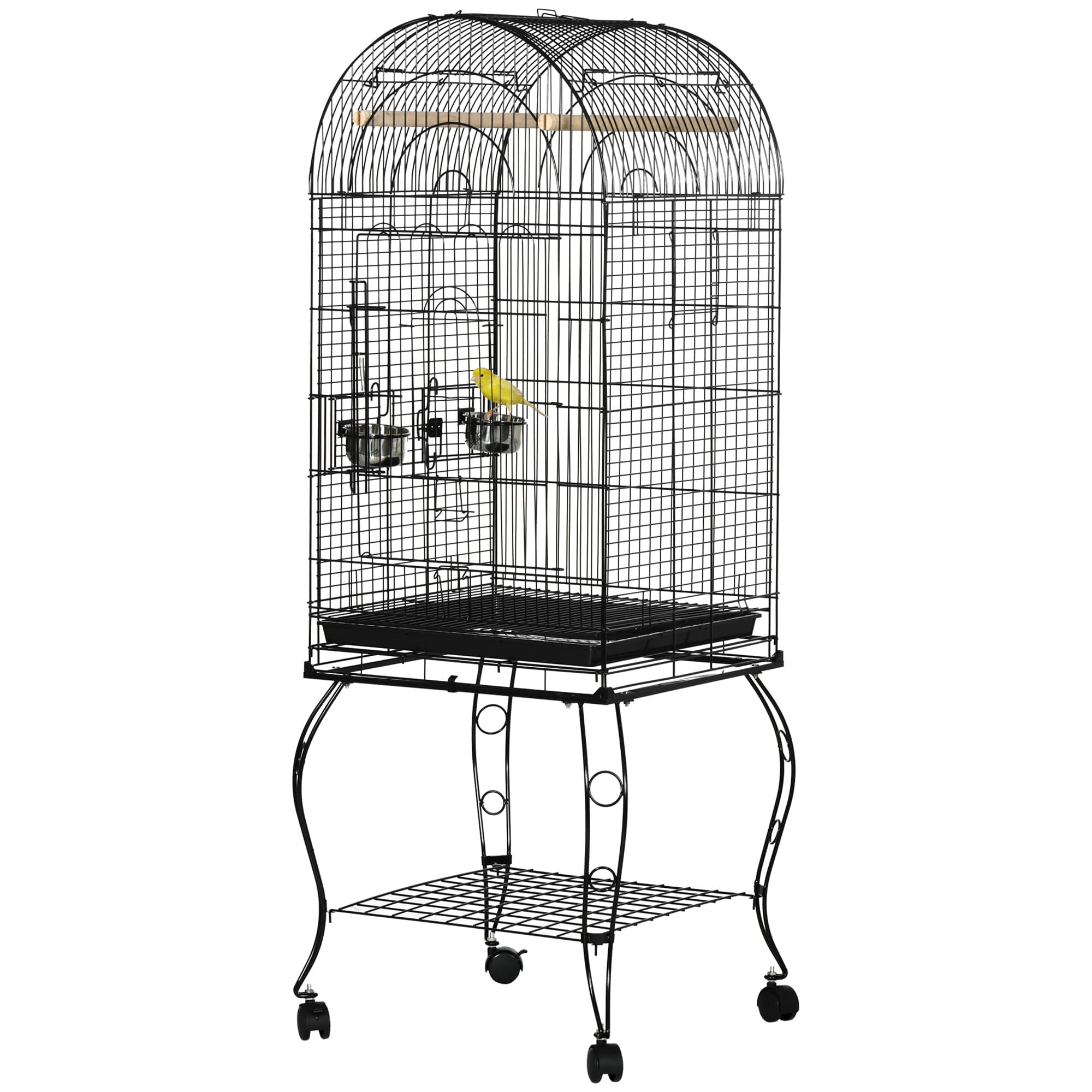 PawHut Cage pour Oiseaux et Canaris, Volière avec Roues en Métal Noir 51x51x153 cm